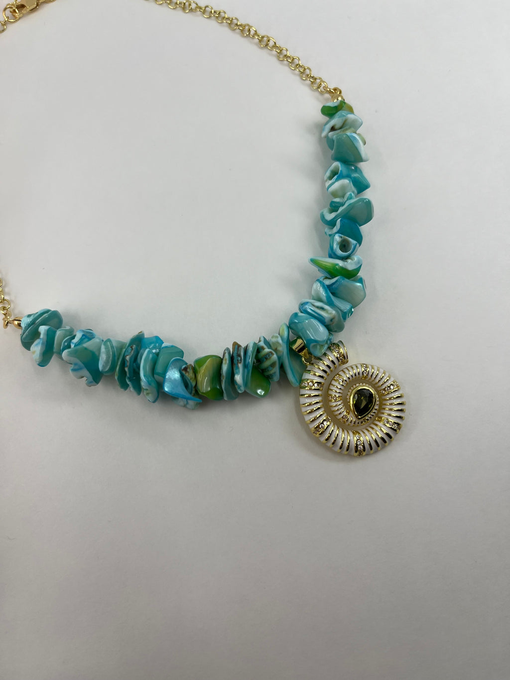 Natural Blue Shell Necklace with Conch Charm, 18K Gold Plated