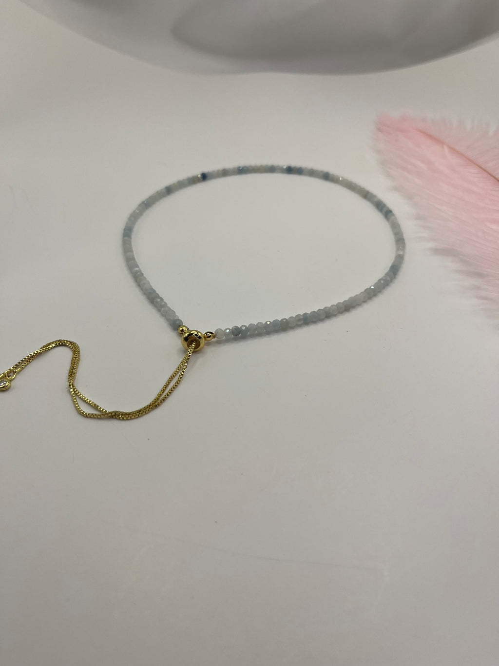 Aquamarine Slider Y-Necklace, 18k gold plated
