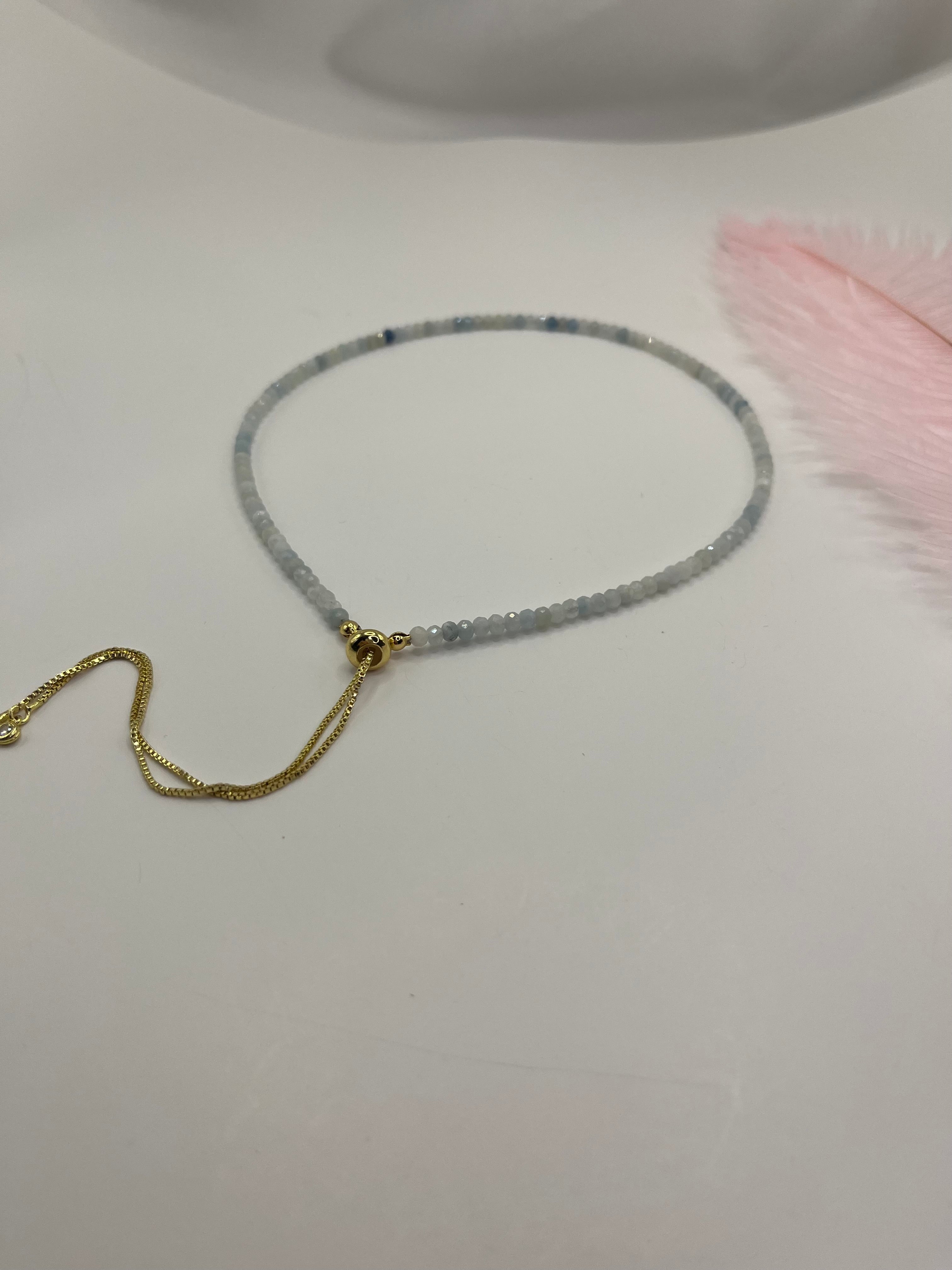 Aquamarine Slider Y-Necklace, 18k gold plated