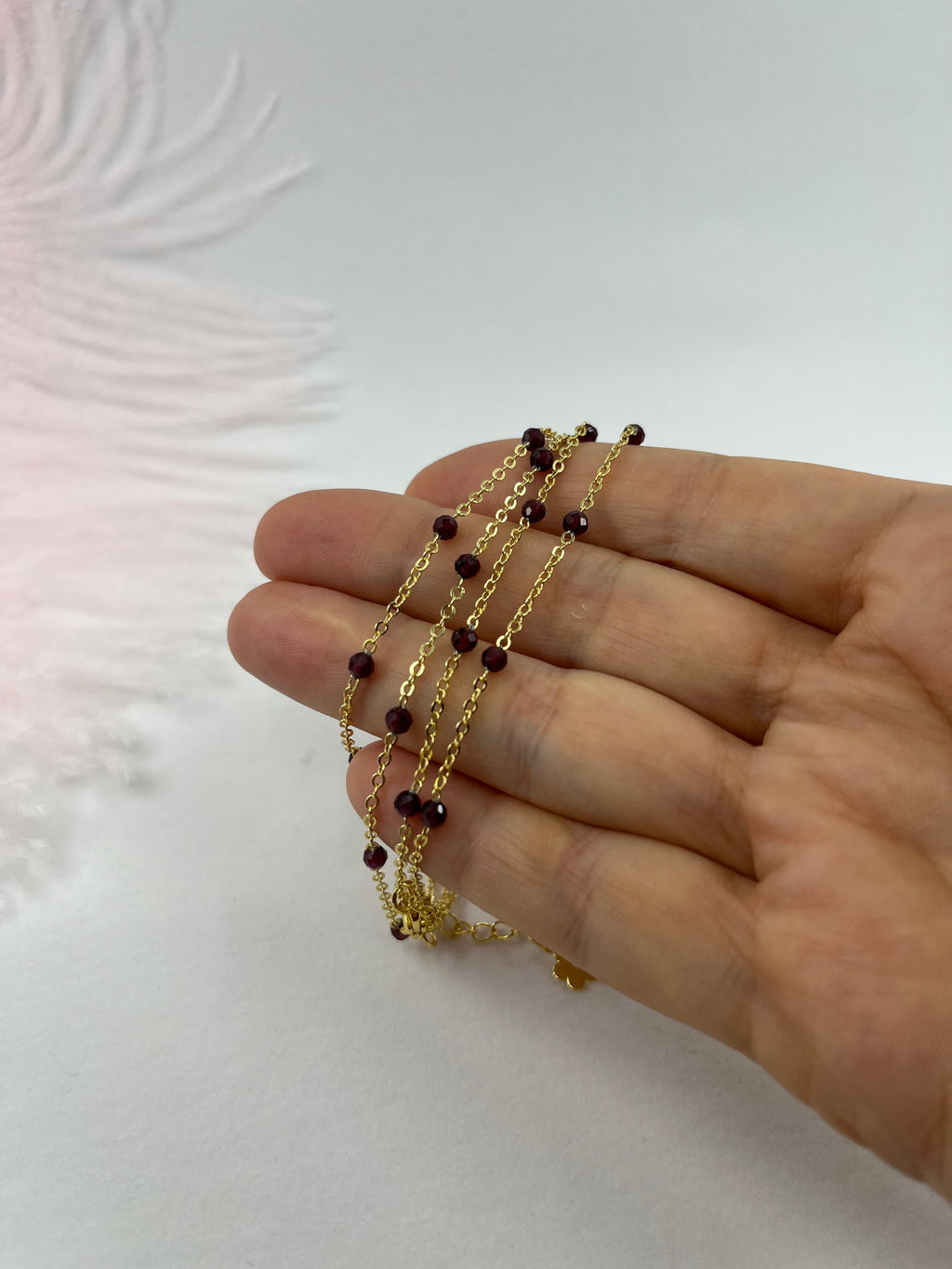 Layered Garnet necklace , 18K gold clasp
