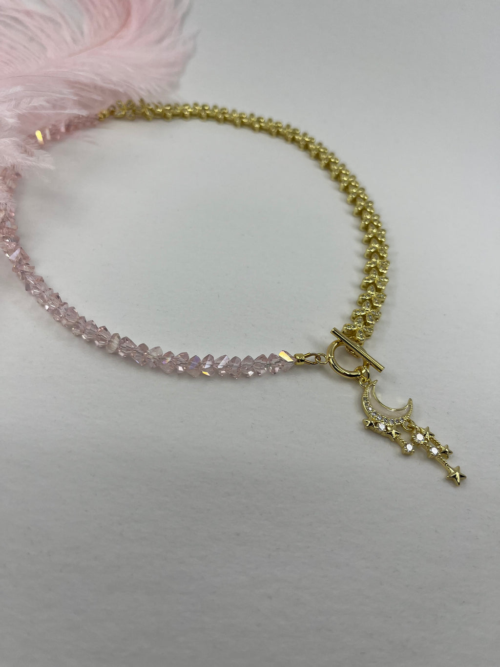 Asymmetrical Crystal Moon Necklace, 18k gold plated