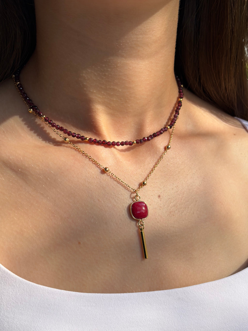 Layered Garnet necklace, jewelry set