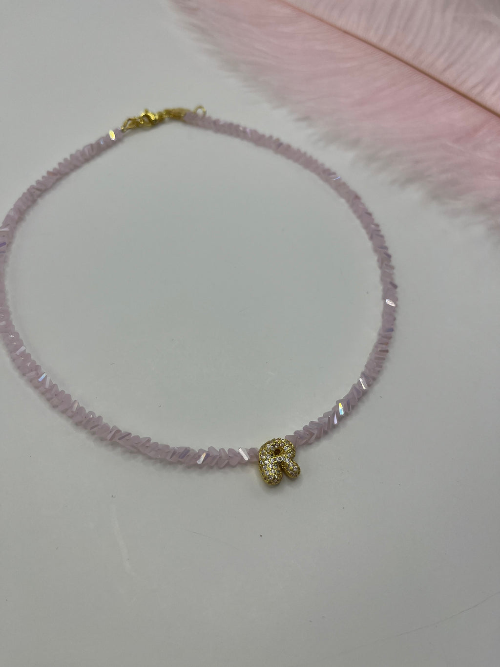 Initial Charm Pink Crystal Necklace – 18K Gold Plated, Cubic Zirconia
