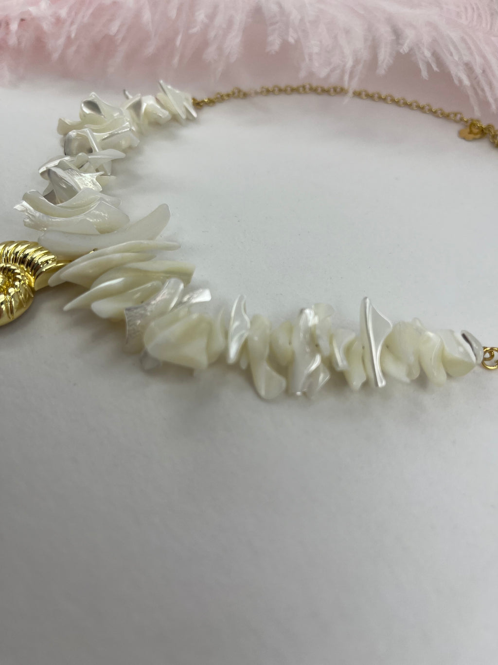 Natural Trochid Shell Necklace with Conch Charm, 18K Gold Plated
