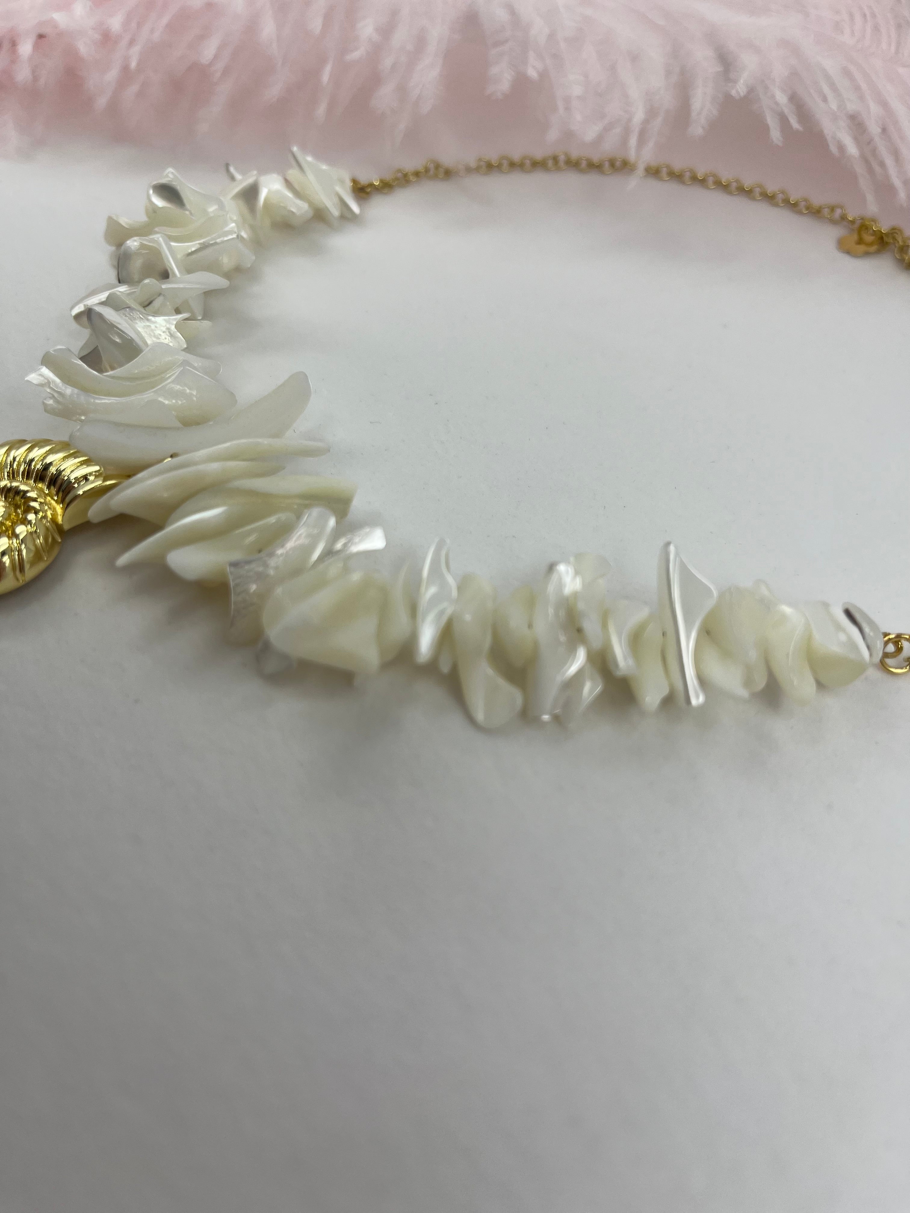 Natural Trochid Shell Necklace with Conch Charm, 18K Gold Plated