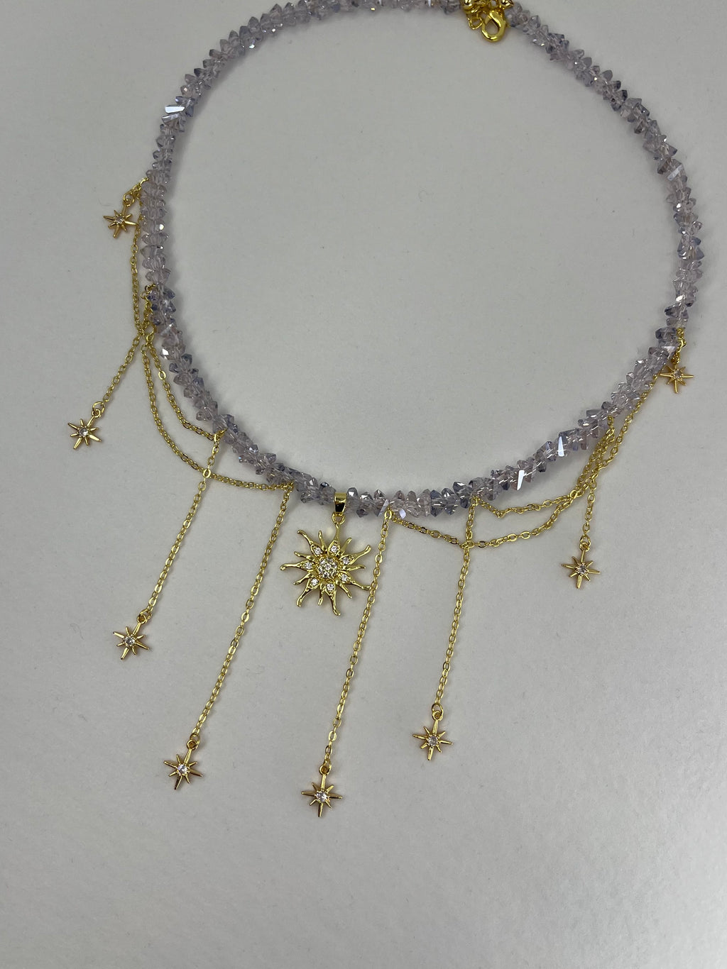 Handmade Crystal Sun & Star Necklace, 18K Gold Plated