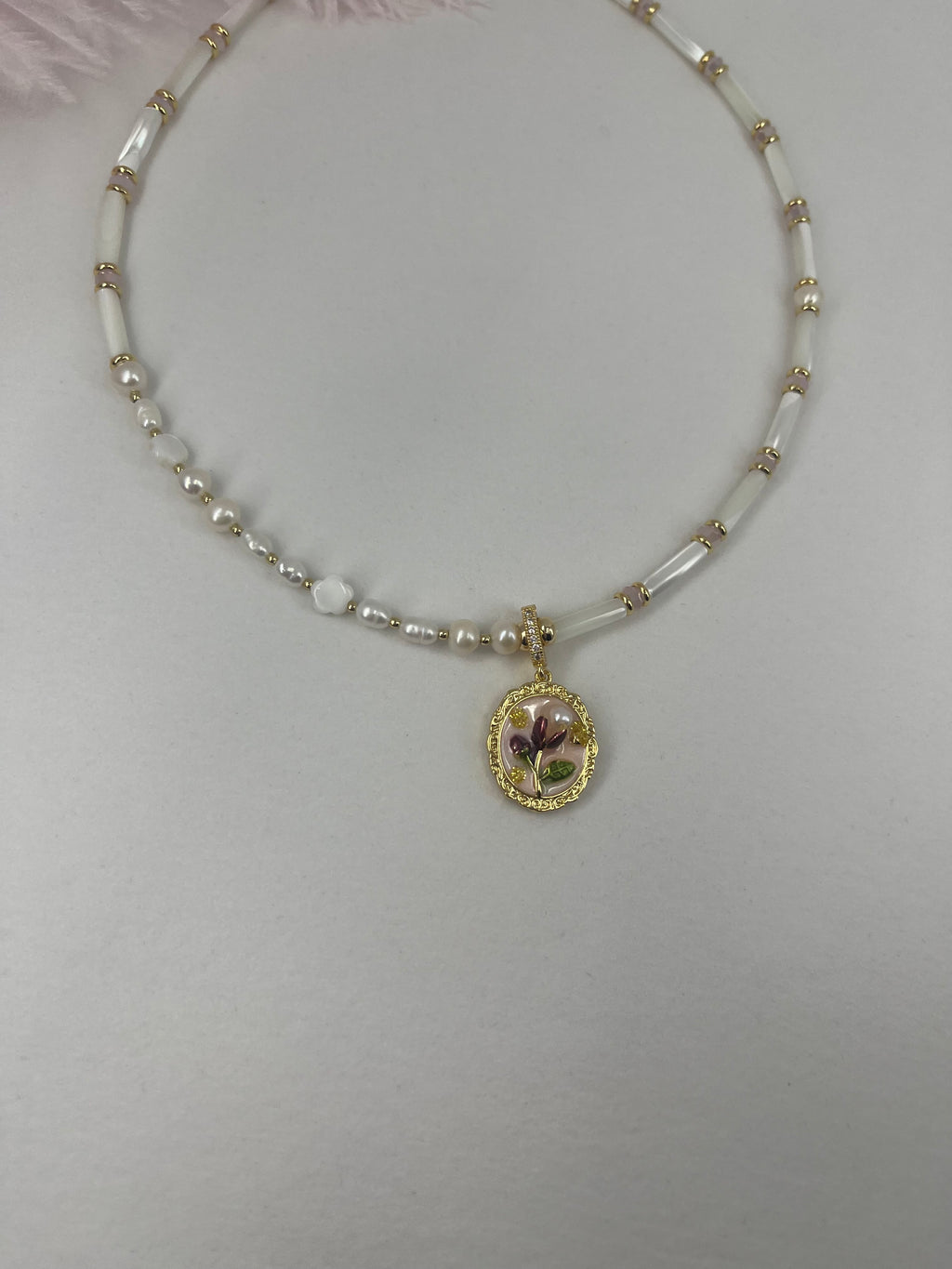 Natural Pearl and Trochus Shell Pendant Necklace, 18K Gold-Plated
