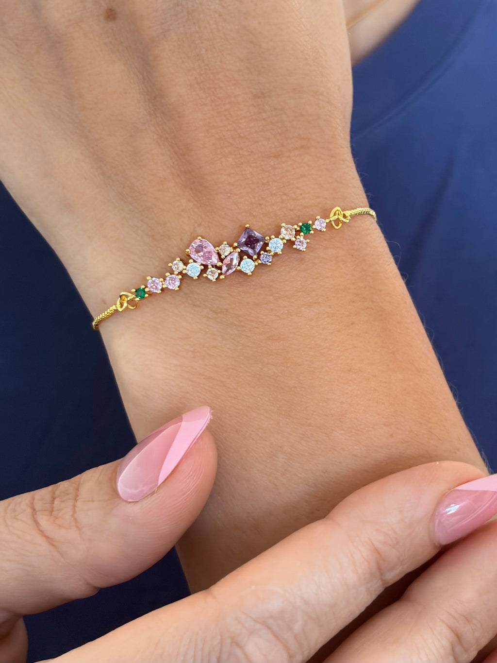 Colorful zirconia bracelet with slider chain
