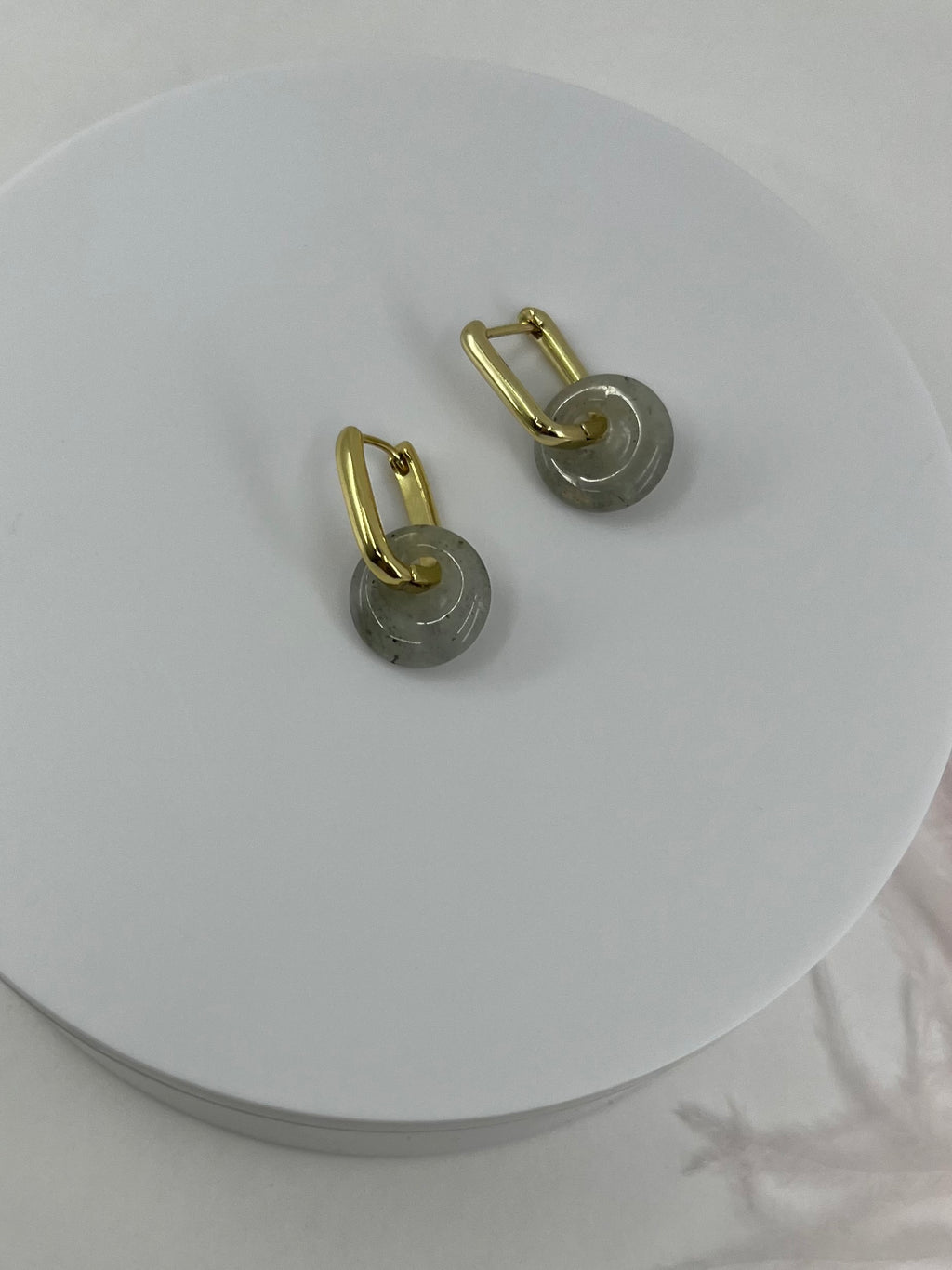 Labradorite donut Earrings,18K Gold Plated