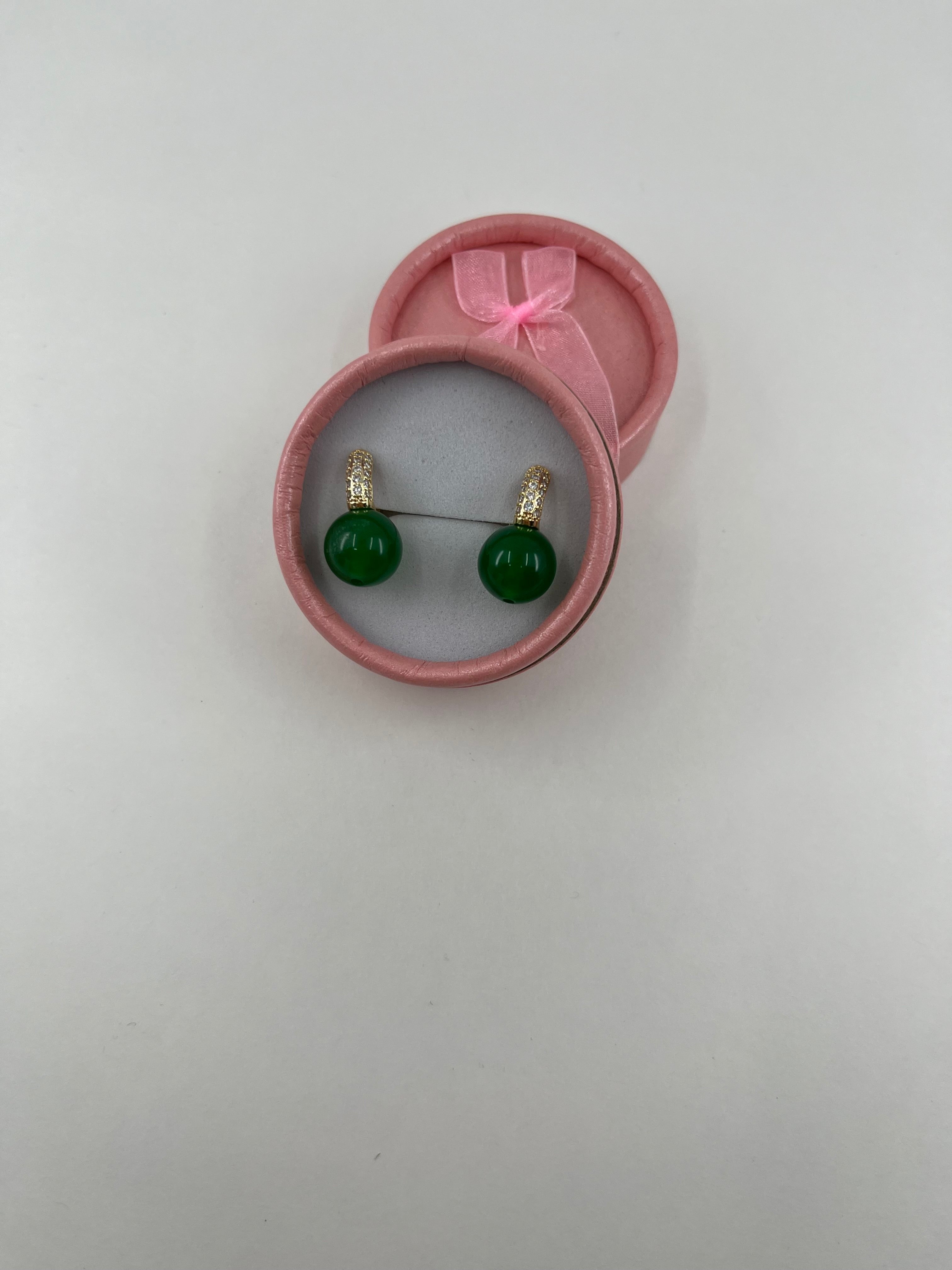Natural Malaysia Jade Gold Zirconia Earrings