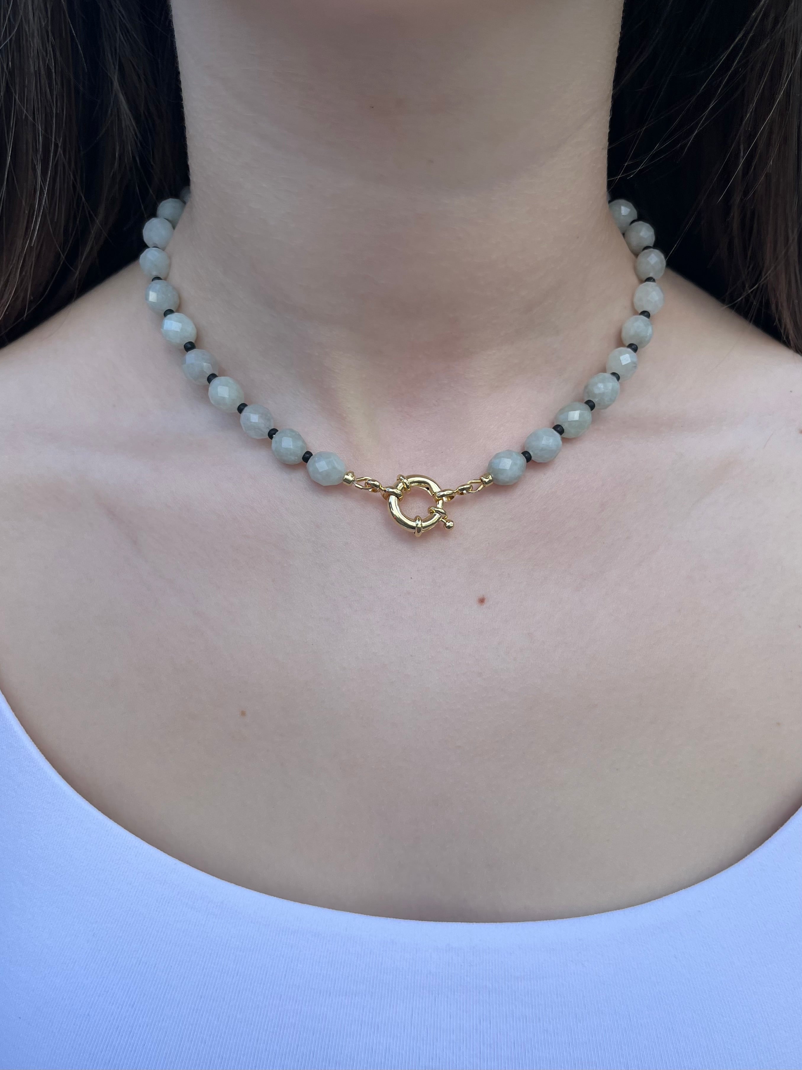 Natural Malaysia Jade Necklace with Gold clasp