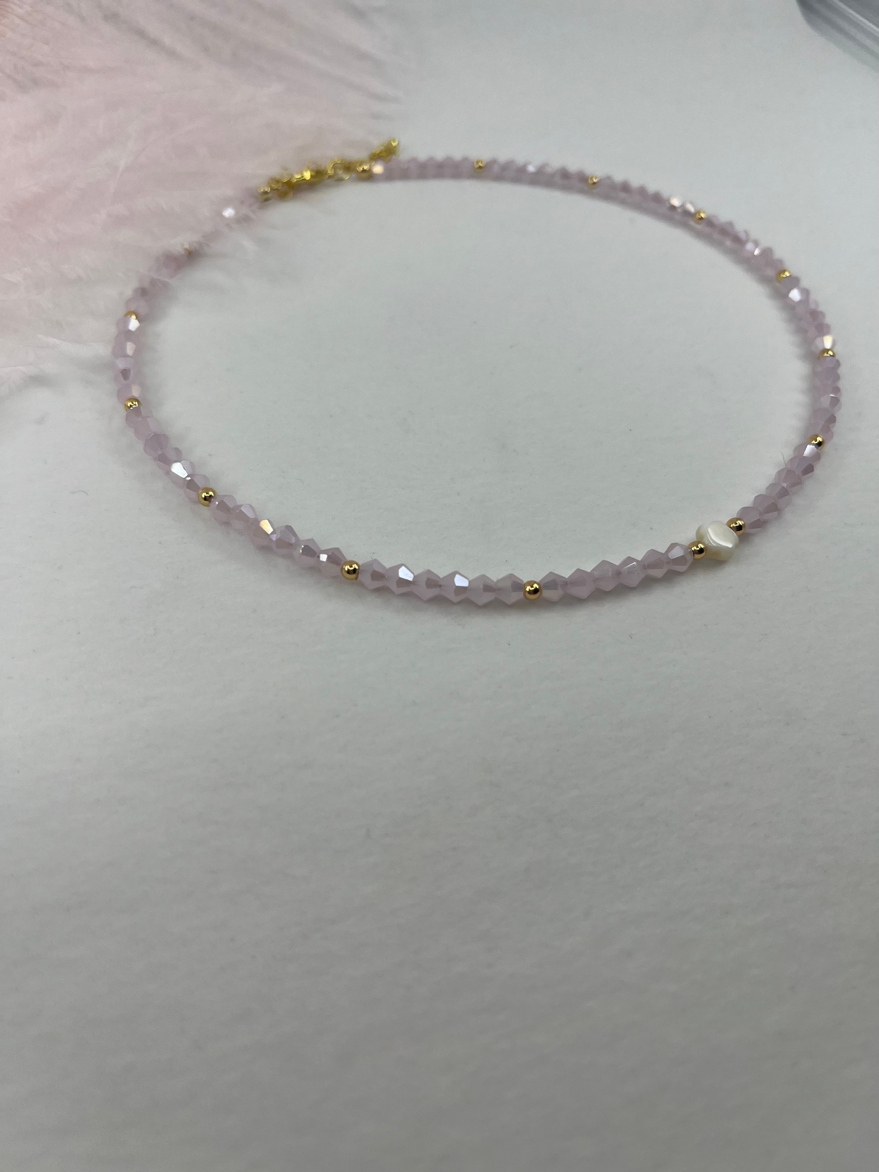Pink Crystal Choker Necklace – 18K Gold Plated clasp