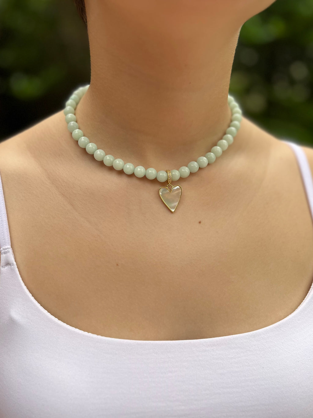 Natural Malaysia Jade Necklace with 18K Gold Heart Pendant