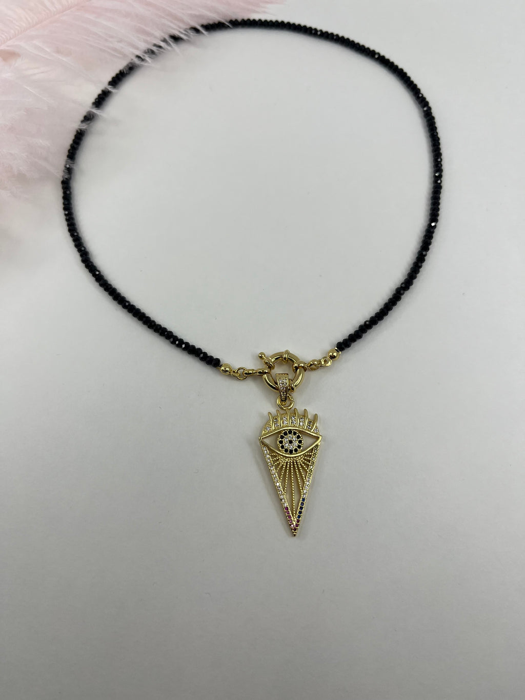 Spinel necklace with eye pendant, zirconia 18K Gold Plated
