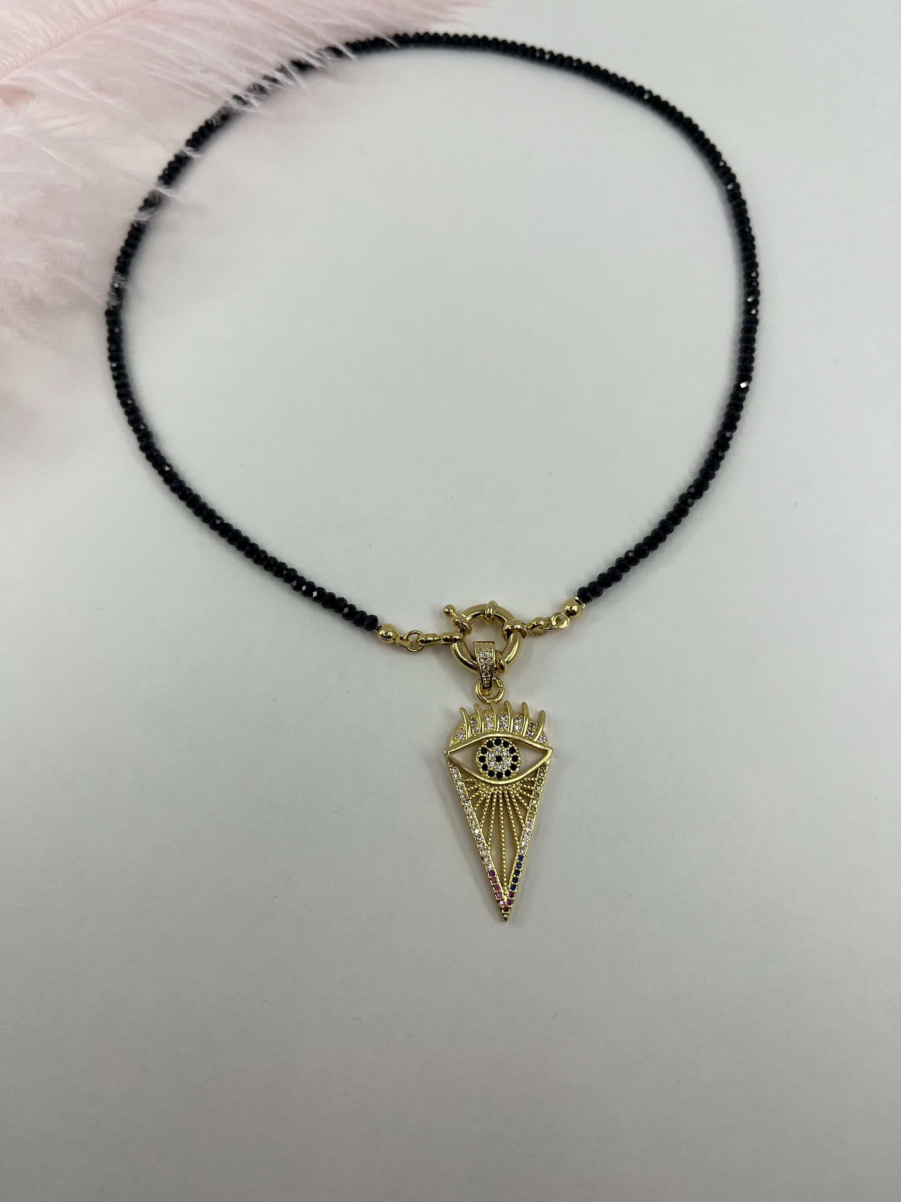 Spinel necklace with eye pendant, zirconia 18K Gold Plated