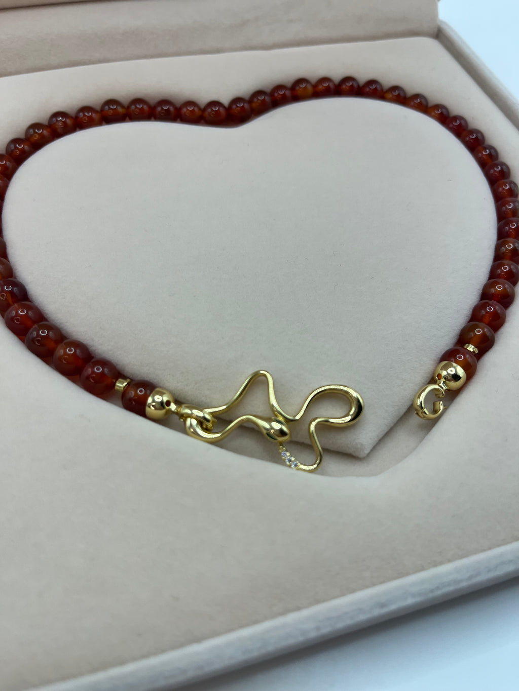 Natural Carnelian Necklace with 18K Gold Snake Clasp