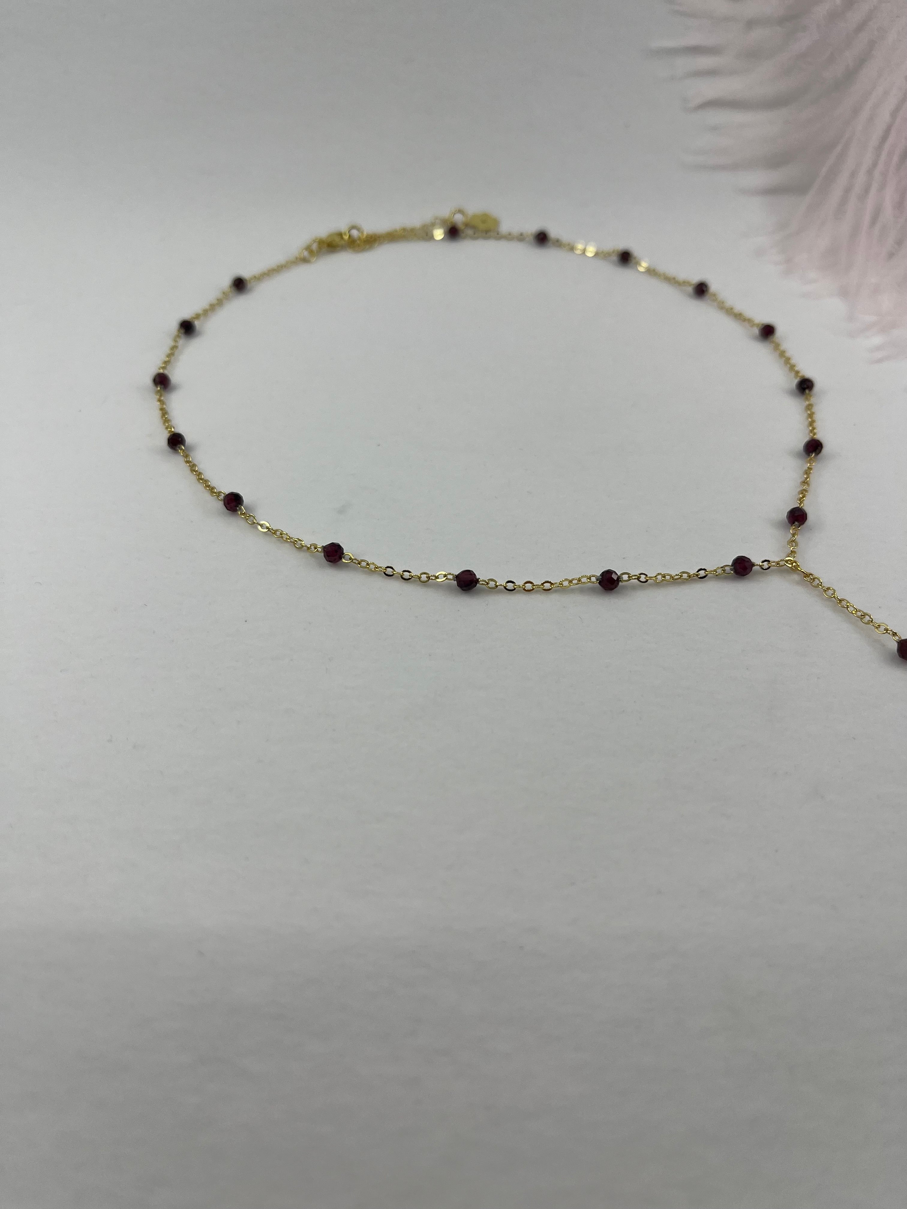 Lariat Garnet necklace , 18K gold plated
