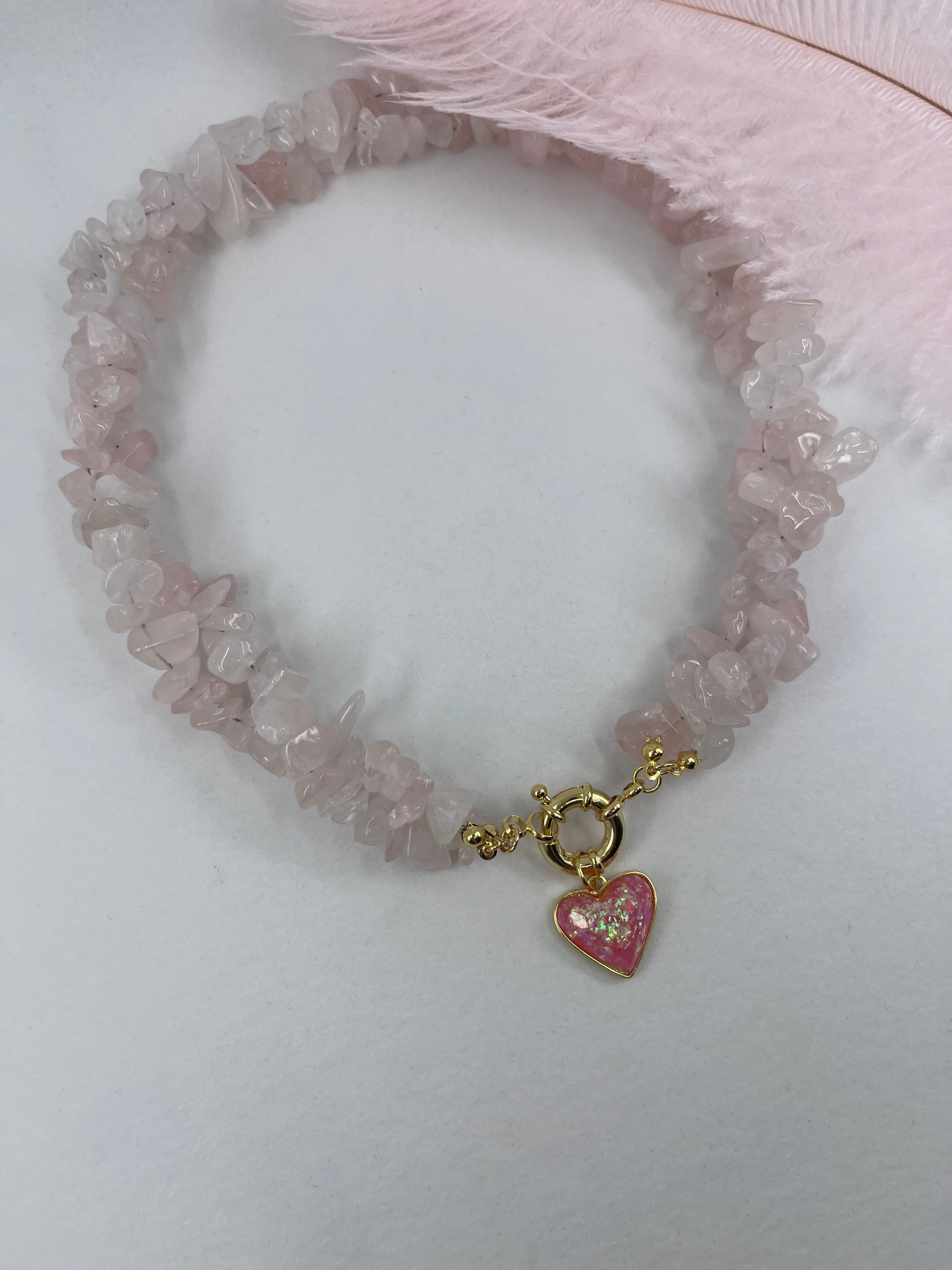 Natural Quartz Necklace with 18k gold Heart pendant