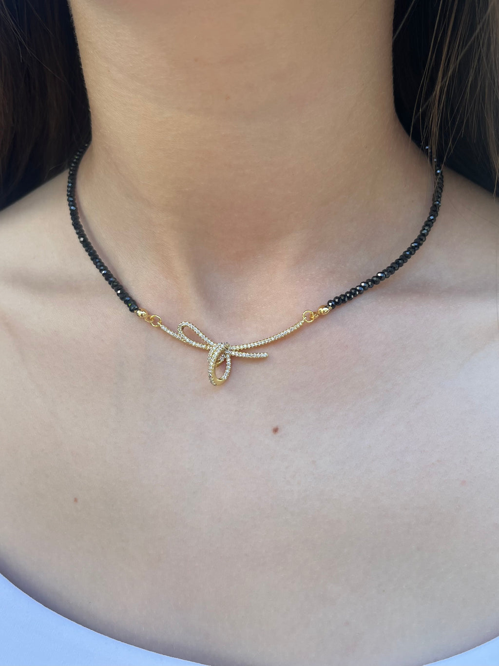 Spinel necklace with bow, zirconia 18K Gold Plated pendant