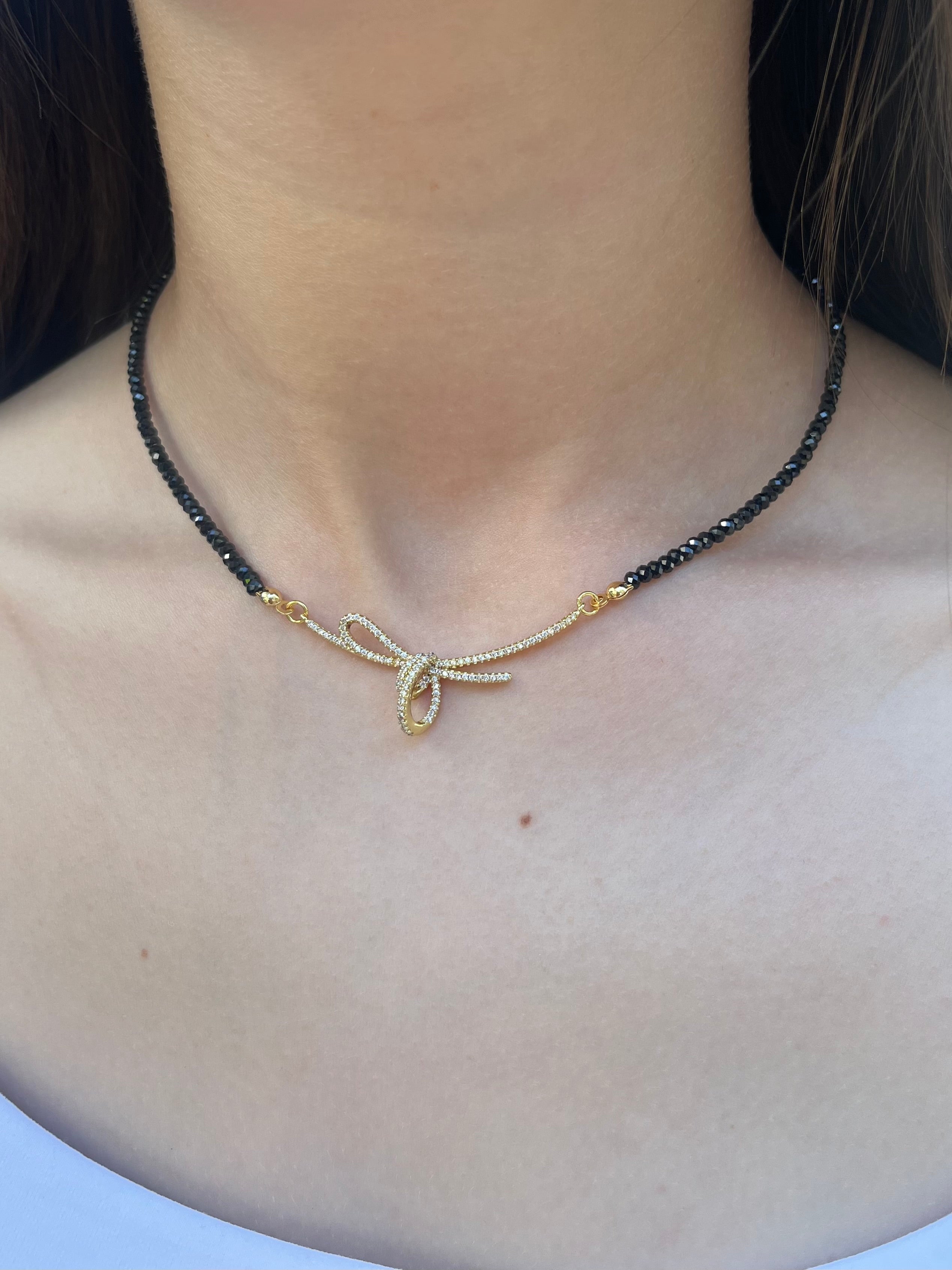 Spinel necklace with bow, zirconia 18K Gold Plated pendant