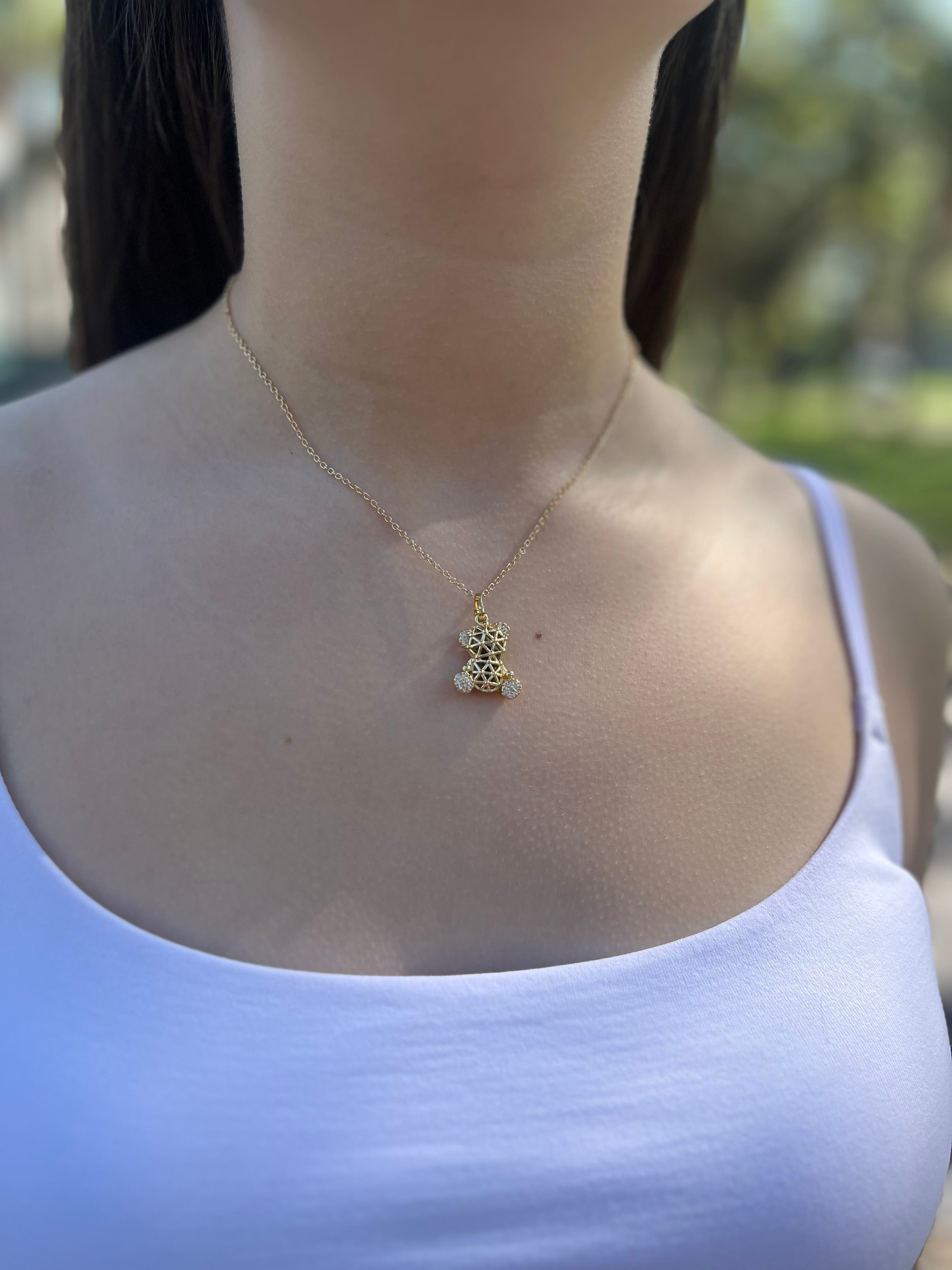 Teddy Bear Necklace, pendant  Real 16K Gold Plated