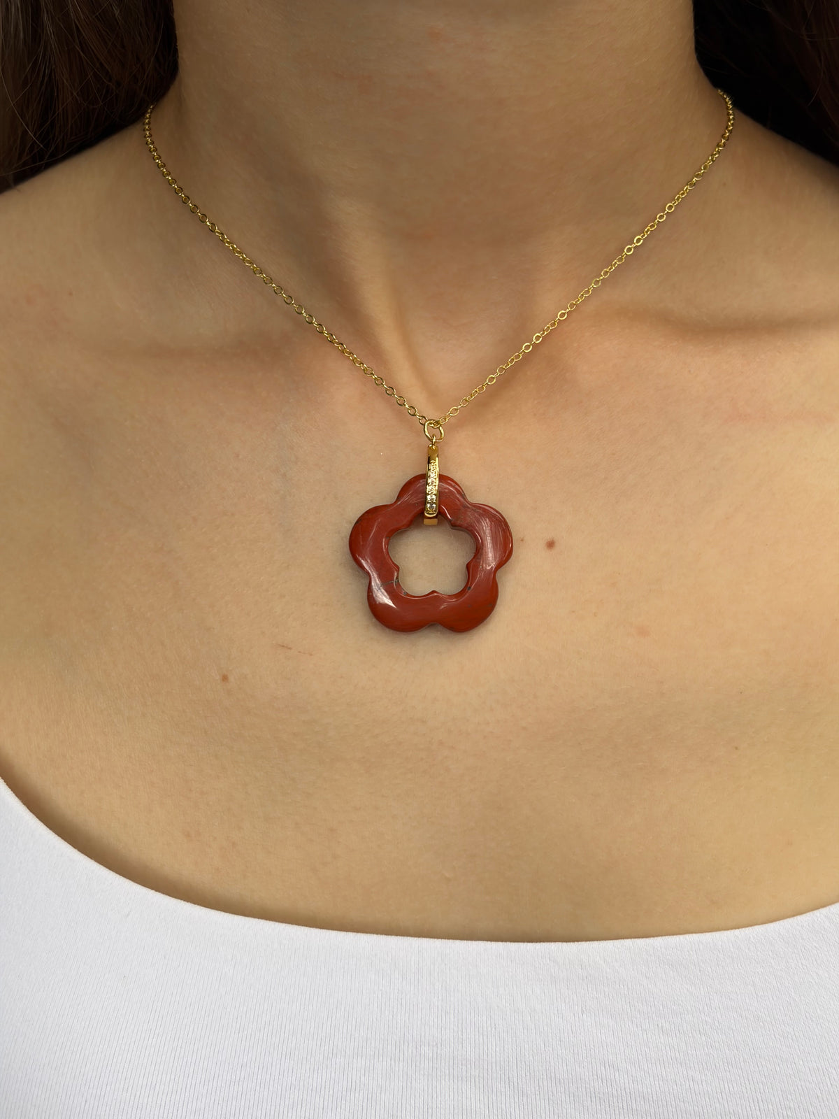 Red jasper flower Earrings and necklace,18K Gold Plated