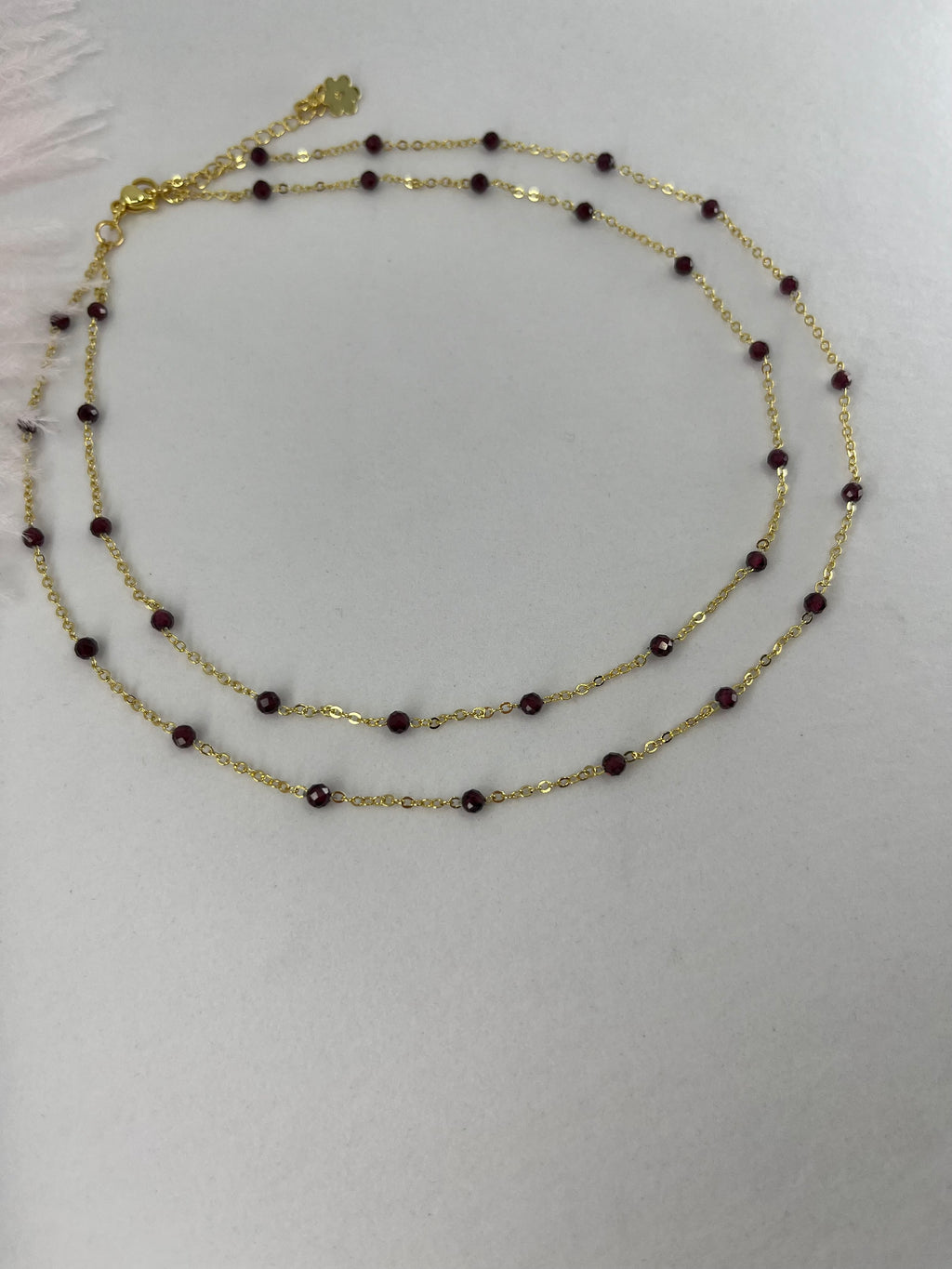 Layered Garnet necklace , 18K gold clasp