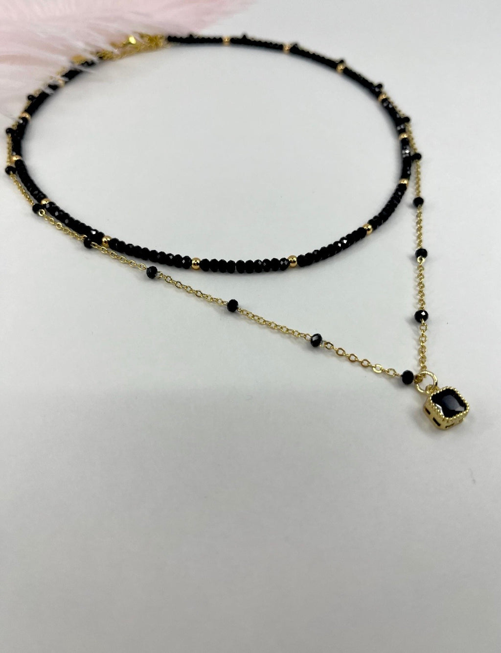 Layered Garnet/ Black spinel necklace , 18K gold clasp