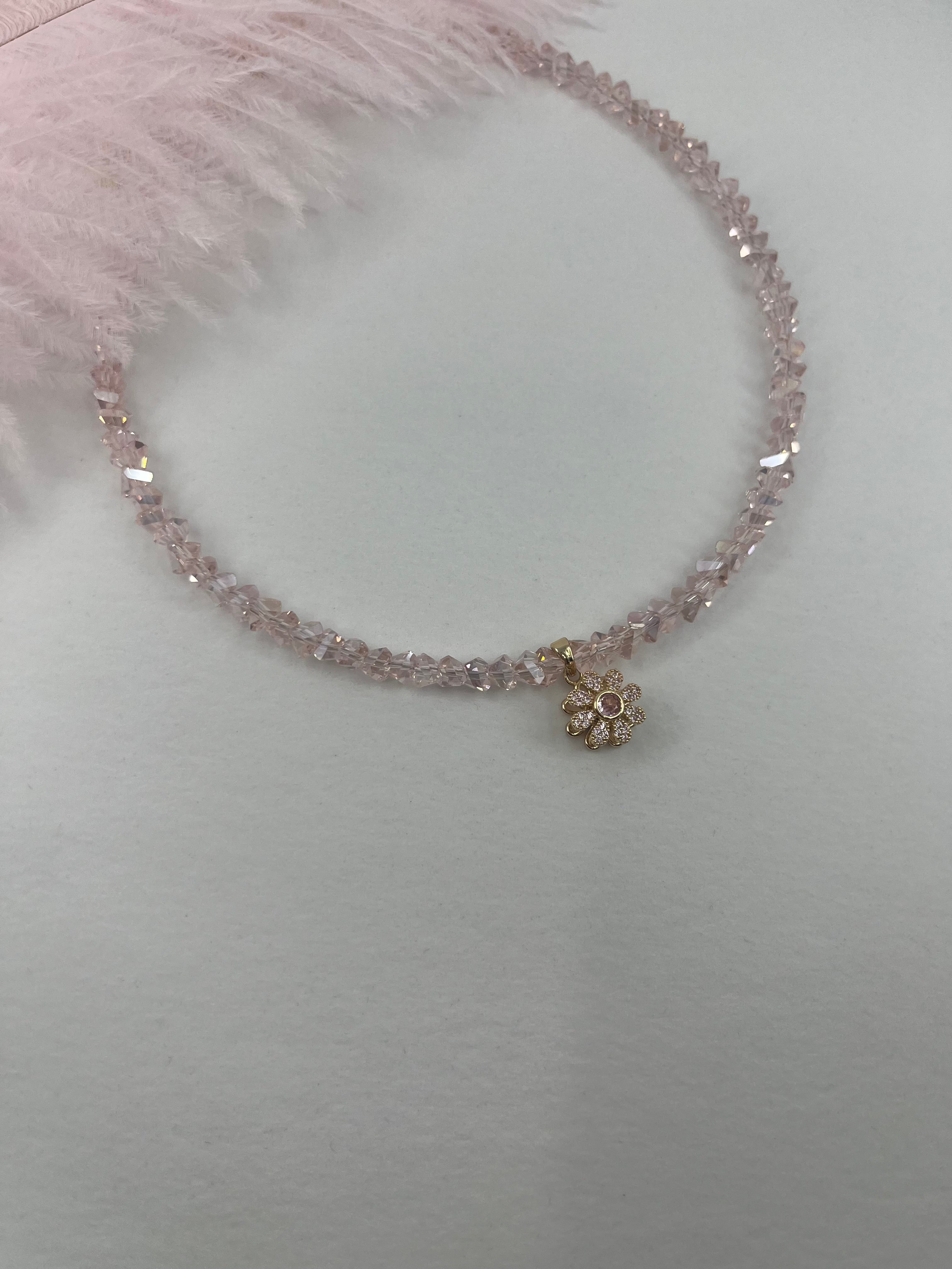 Flower Spinner Crystal Necklace, 18k gold plated