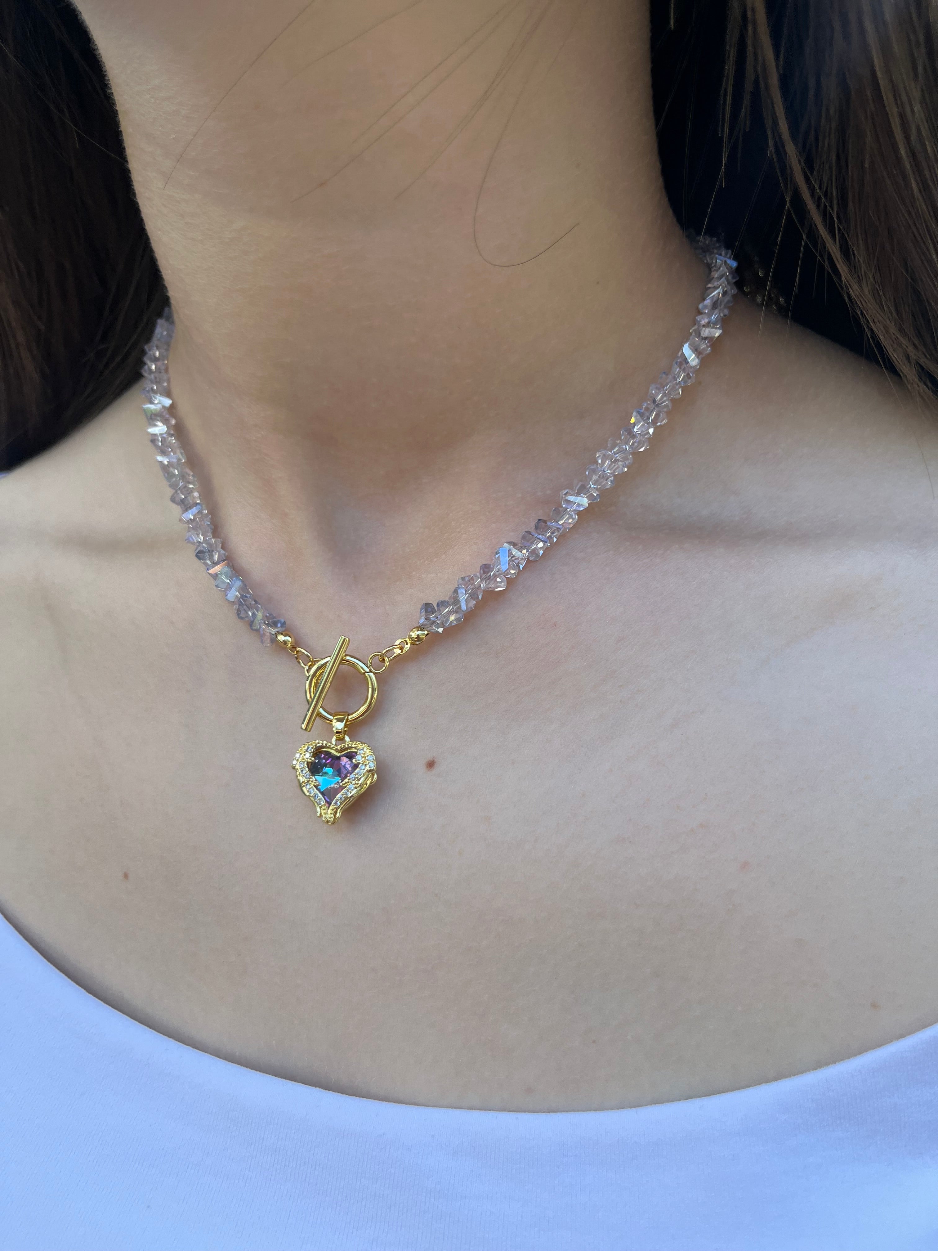 Heart Crystal Necklace – 18K Gold Plated, Cubic Zirconia