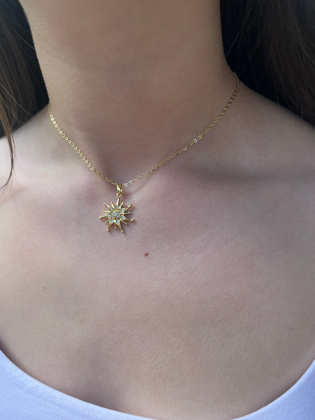 Sun Choker Necklace, Real 18K Gold Plated