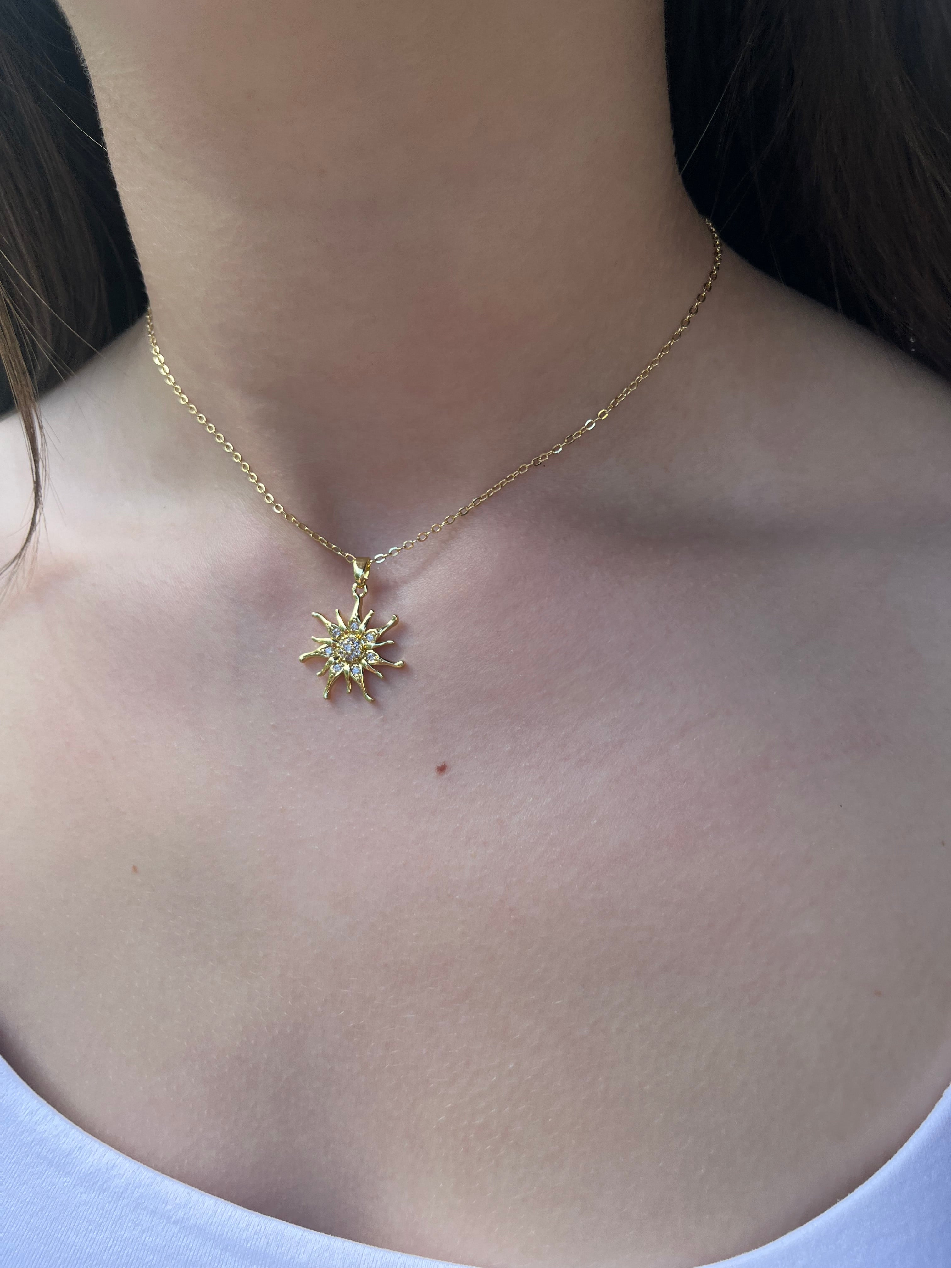 Sun Choker Necklace, Real 18K Gold Plated