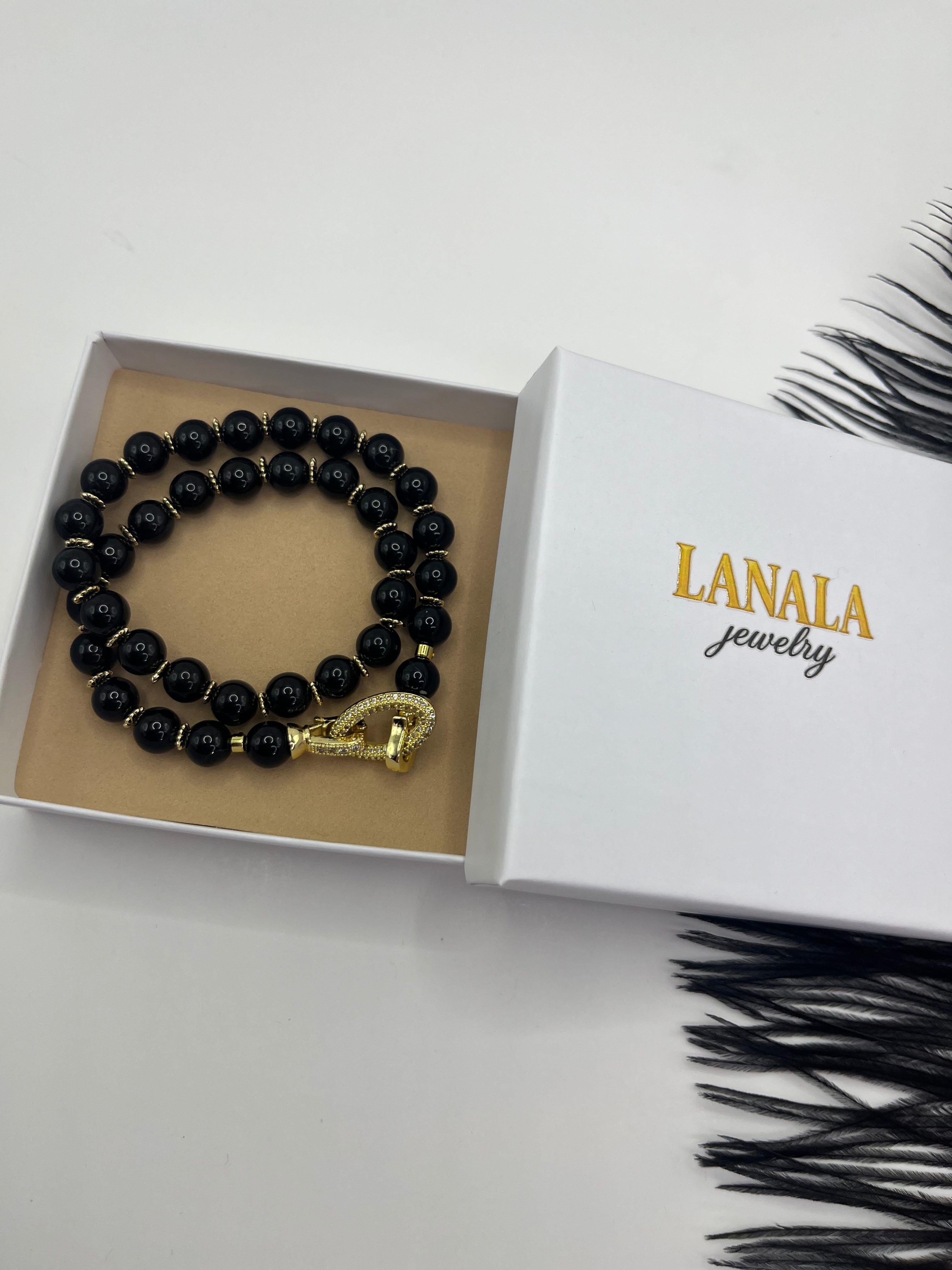 Black Onyx Choker – 18K Gold Plated Zirconia Clasp