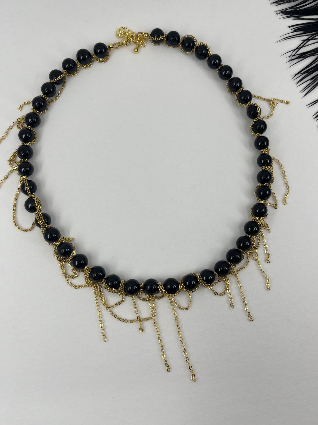 Black Onyx Layered necklace– 18K Gold Plated Chain