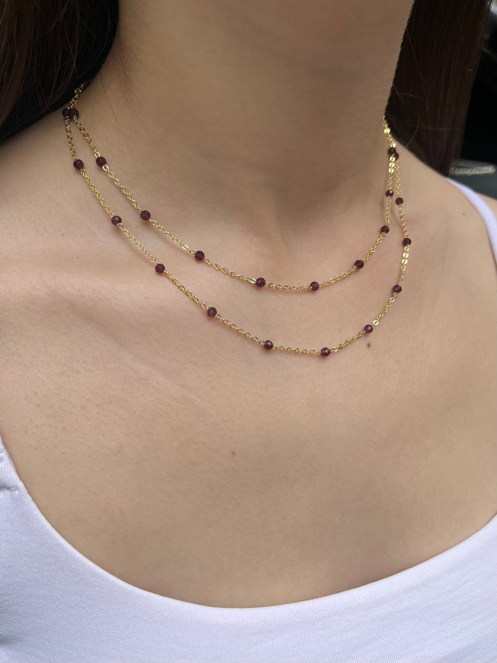 Layered Garnet necklace , 18K gold clasp