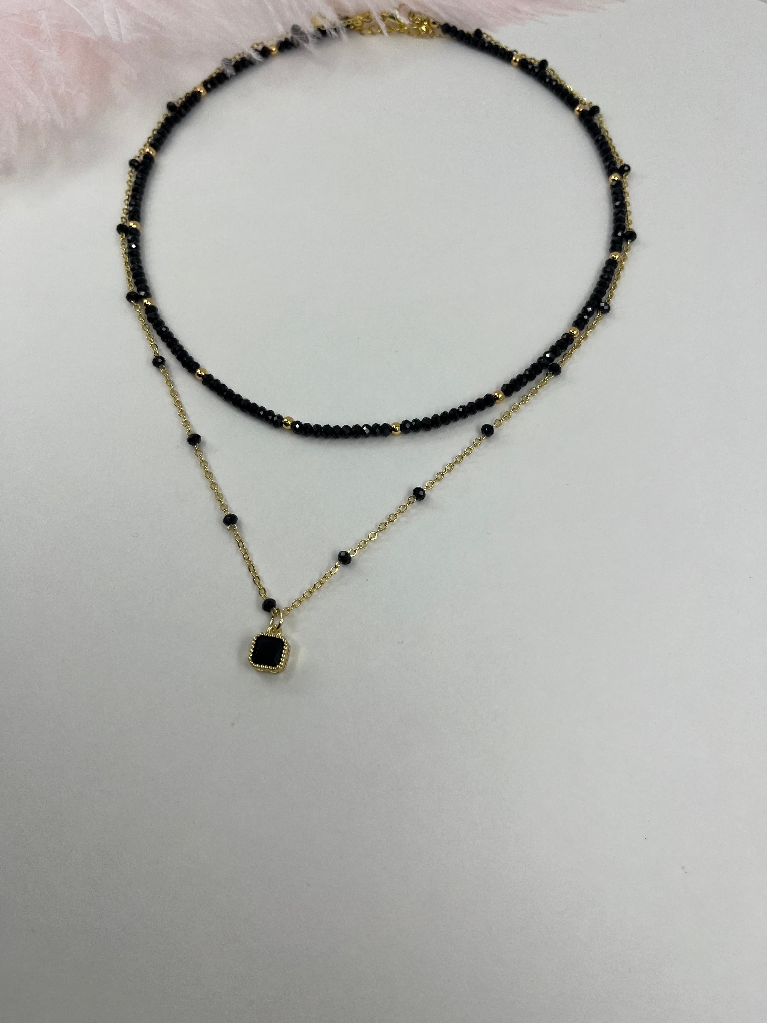 Layered Spinel necklace, zirconia 18K Gold Plated pendant