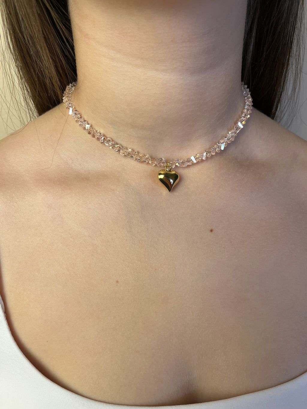 Heart Crystal Choker Necklace – 18K Gold Plated