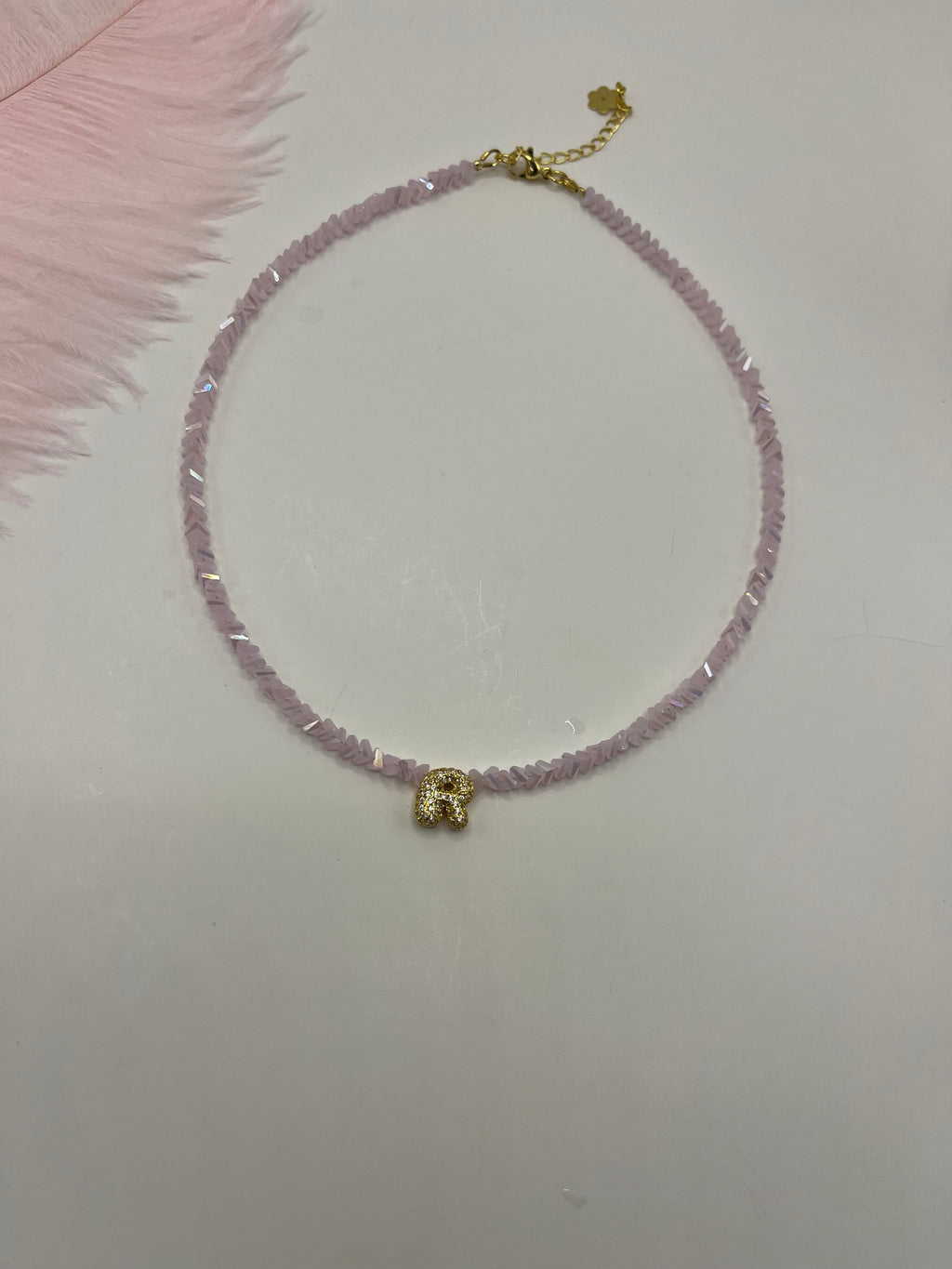 Initial Charm Pink Crystal Necklace – 18K Gold Plated, Cubic Zirconia