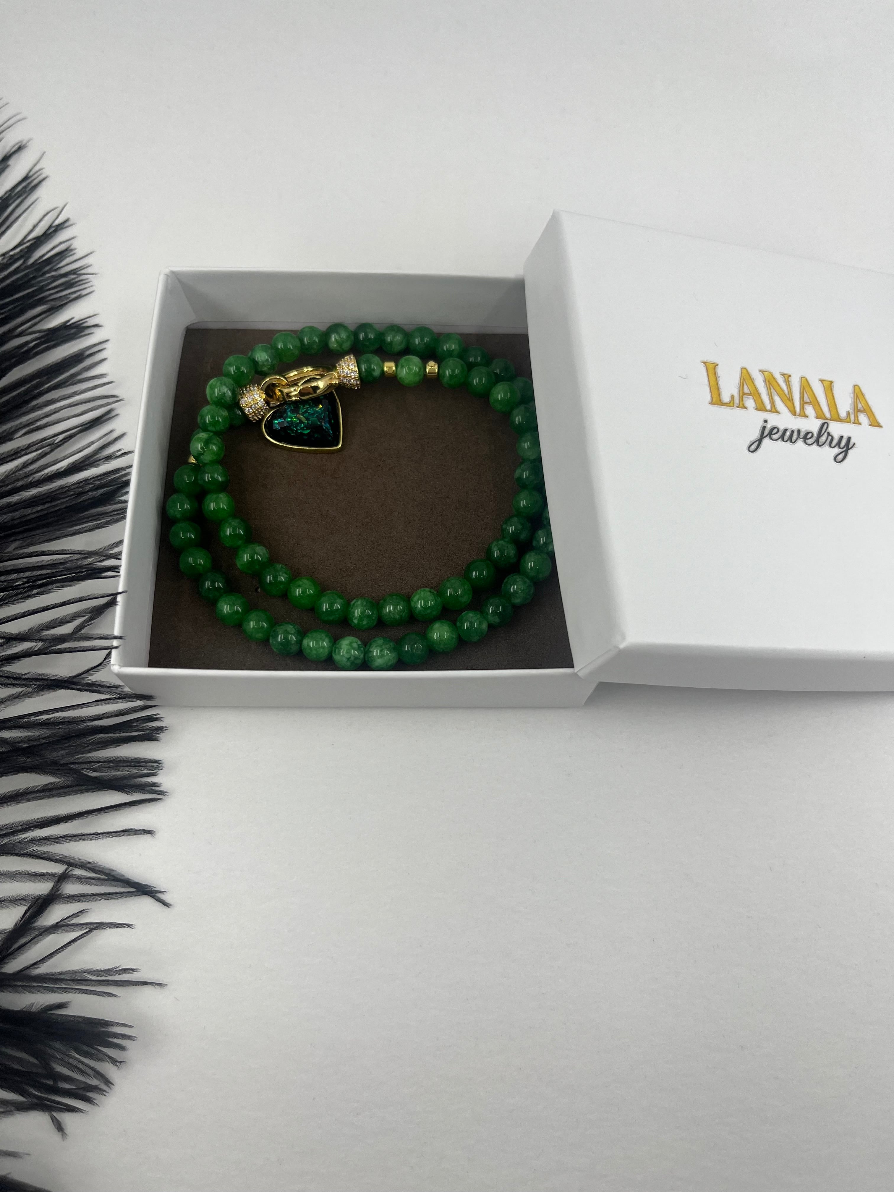Natural Green Jade Necklace with Heart Pendant