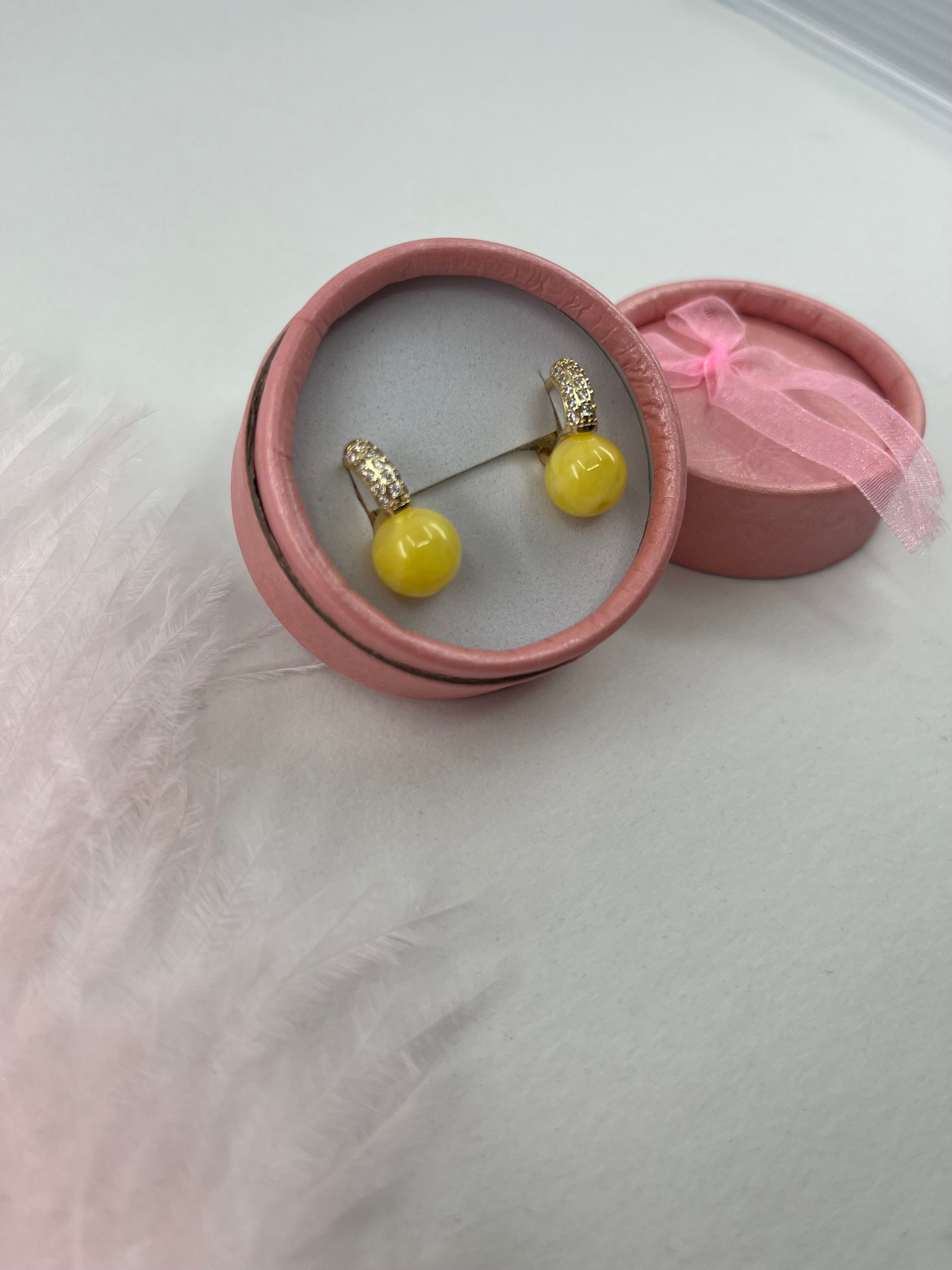 Natural yellow Jade Gold Zirconia Earrings