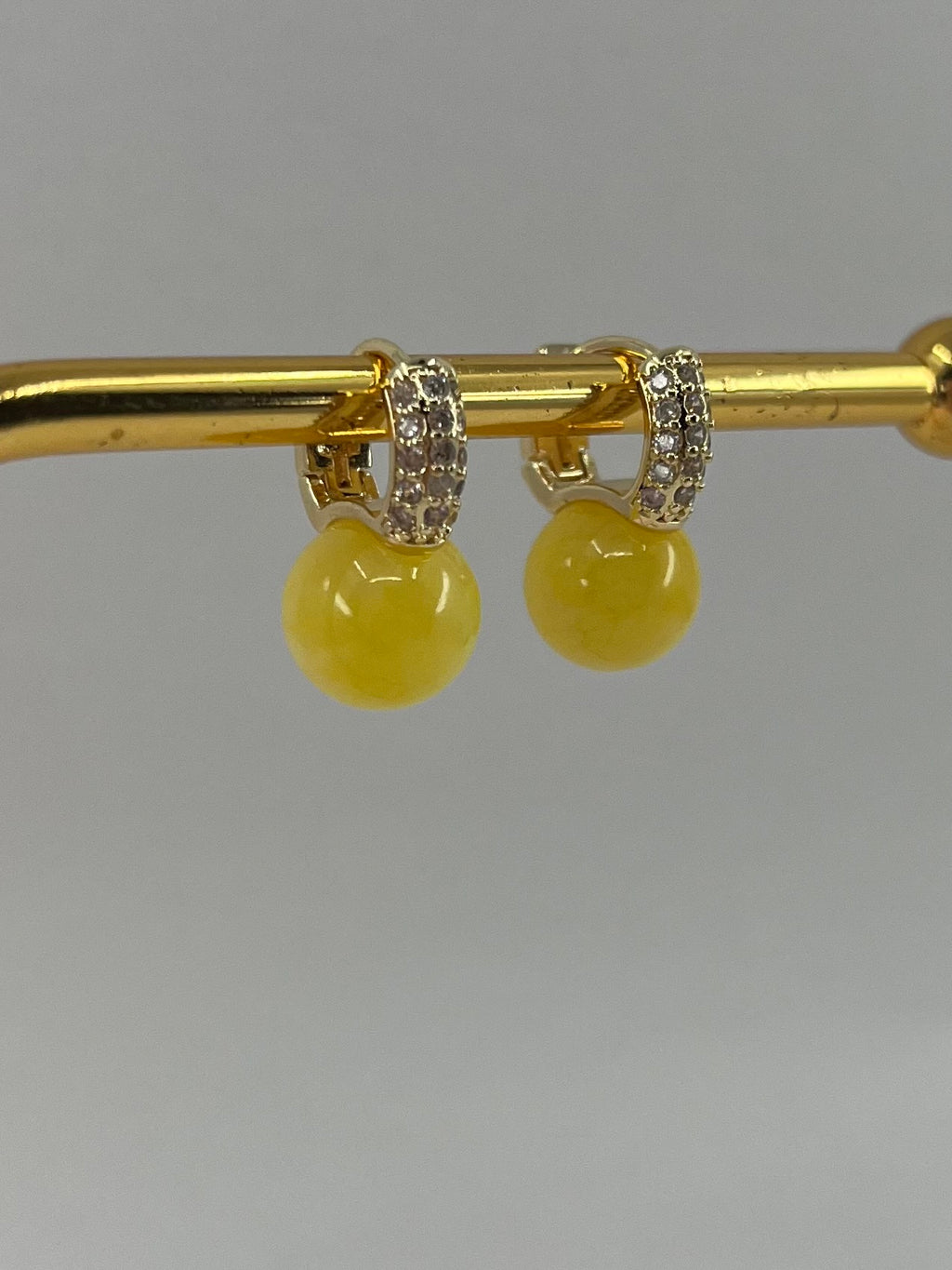 Natural yellow Jade Gold Zirconia Earrings