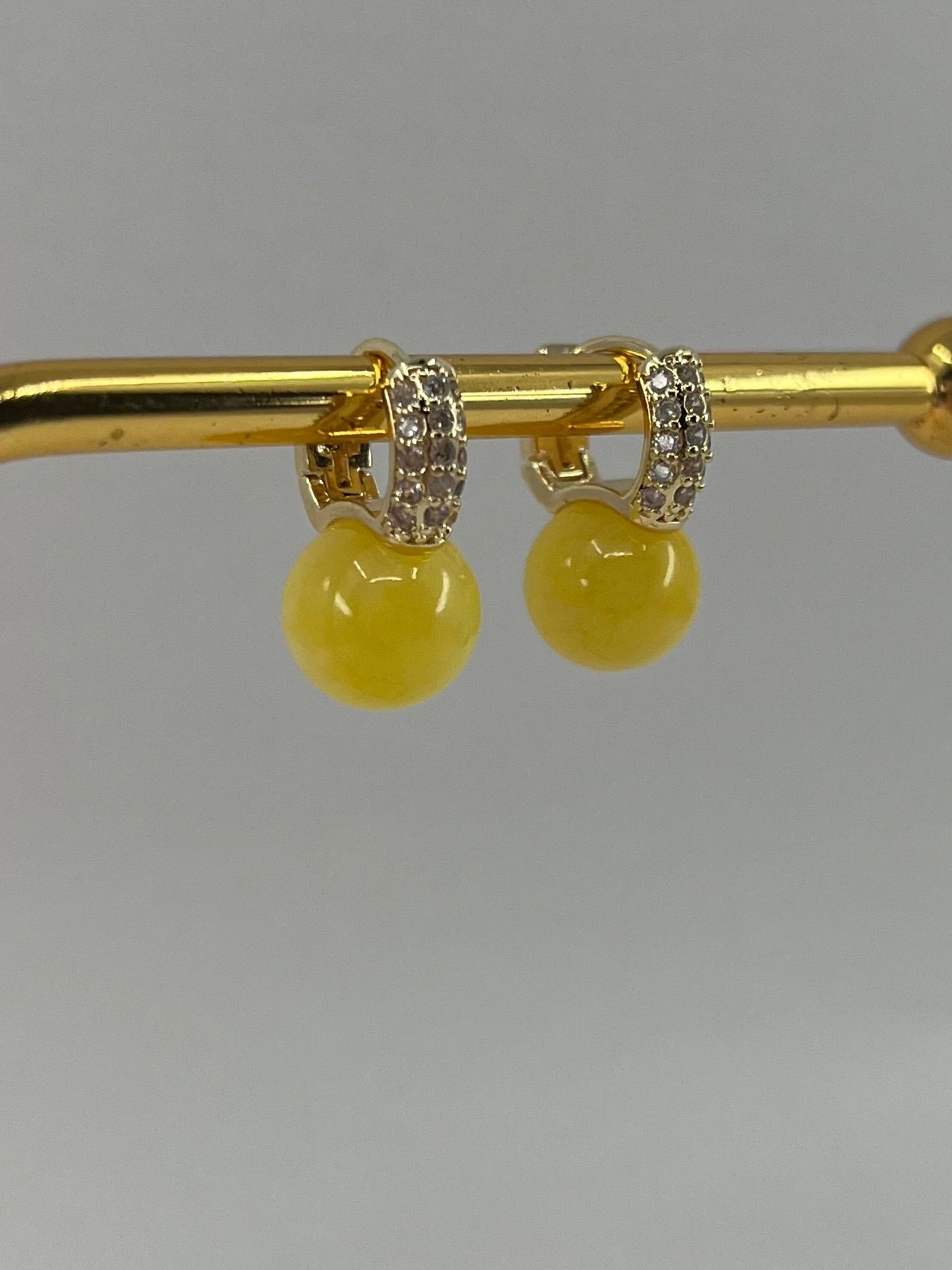Natural yellow Jade Gold Zirconia Earrings