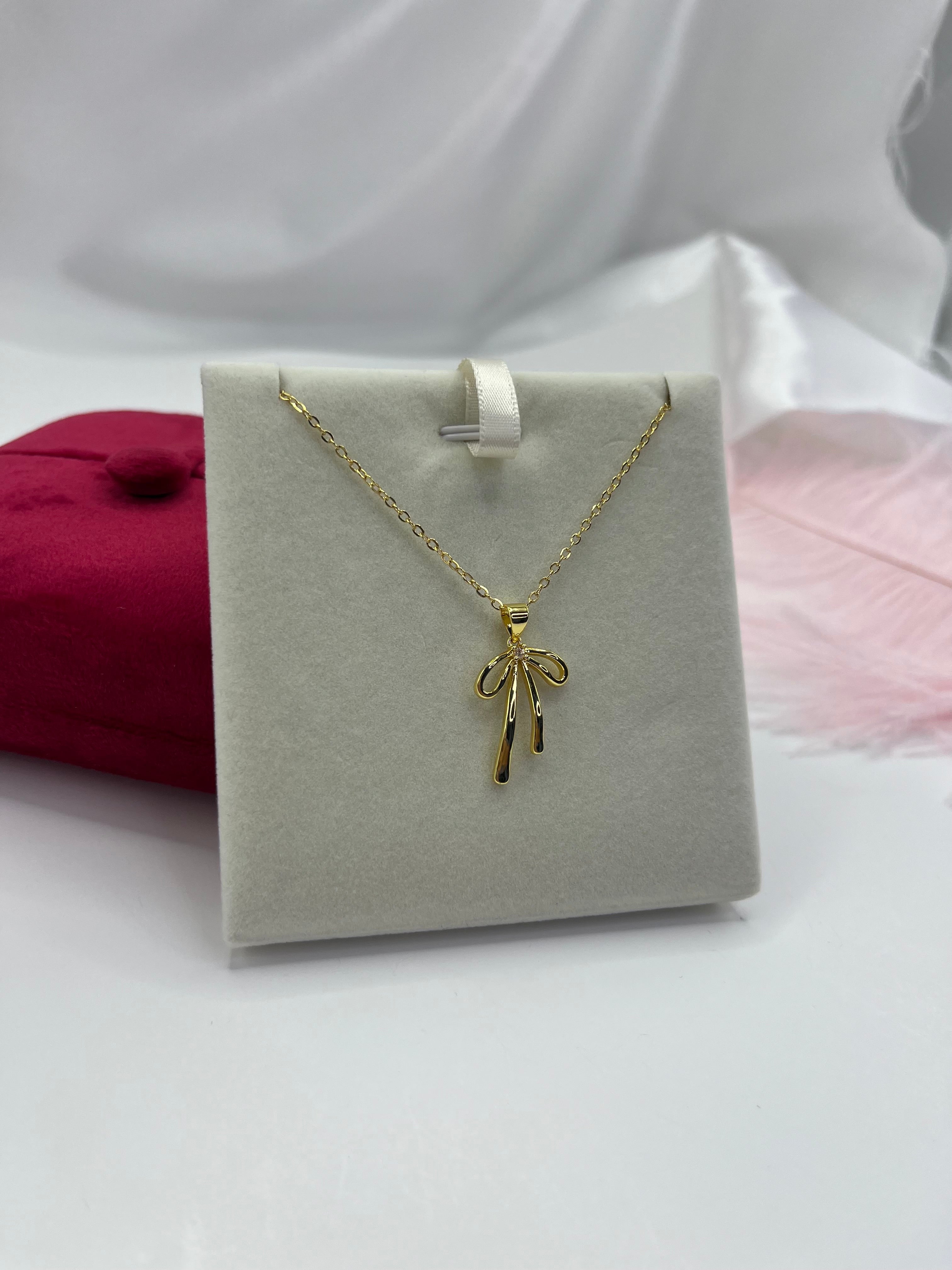 Bow Necklace, Real 18K Gold Plated