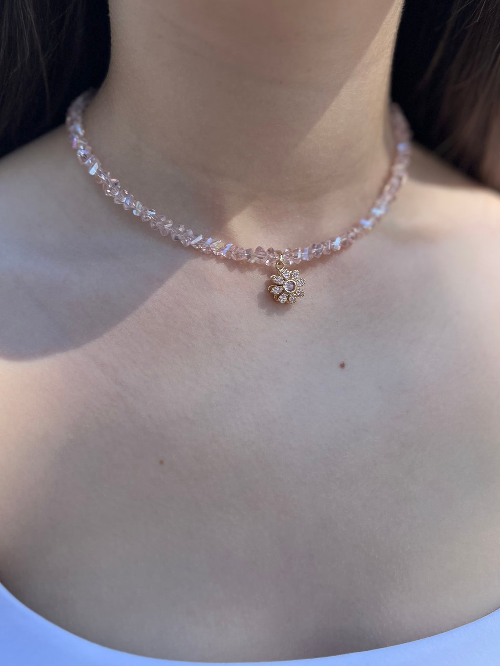 Flower Spinner Crystal Necklace, 18k gold plated