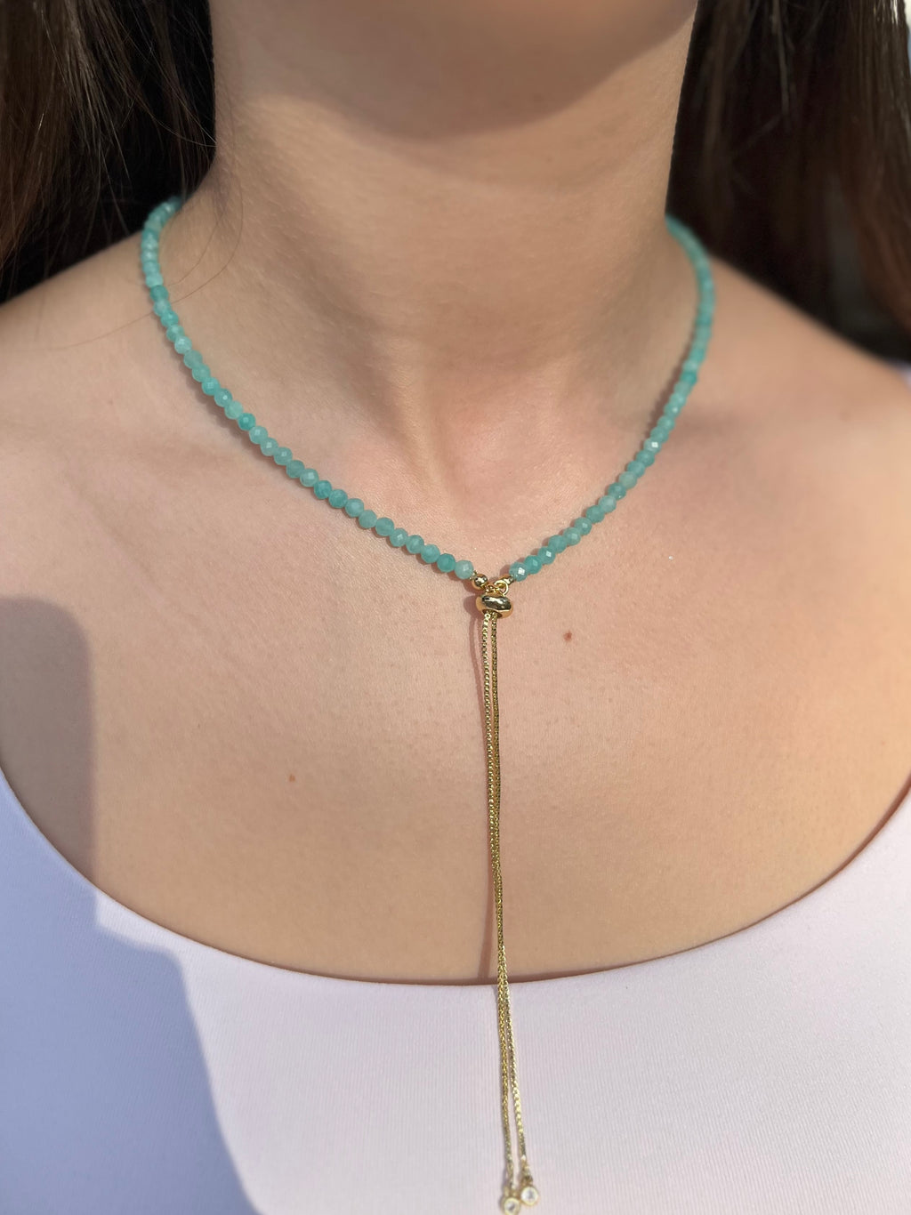 Set: Natural Amazonite Y-Necklace & Earrings