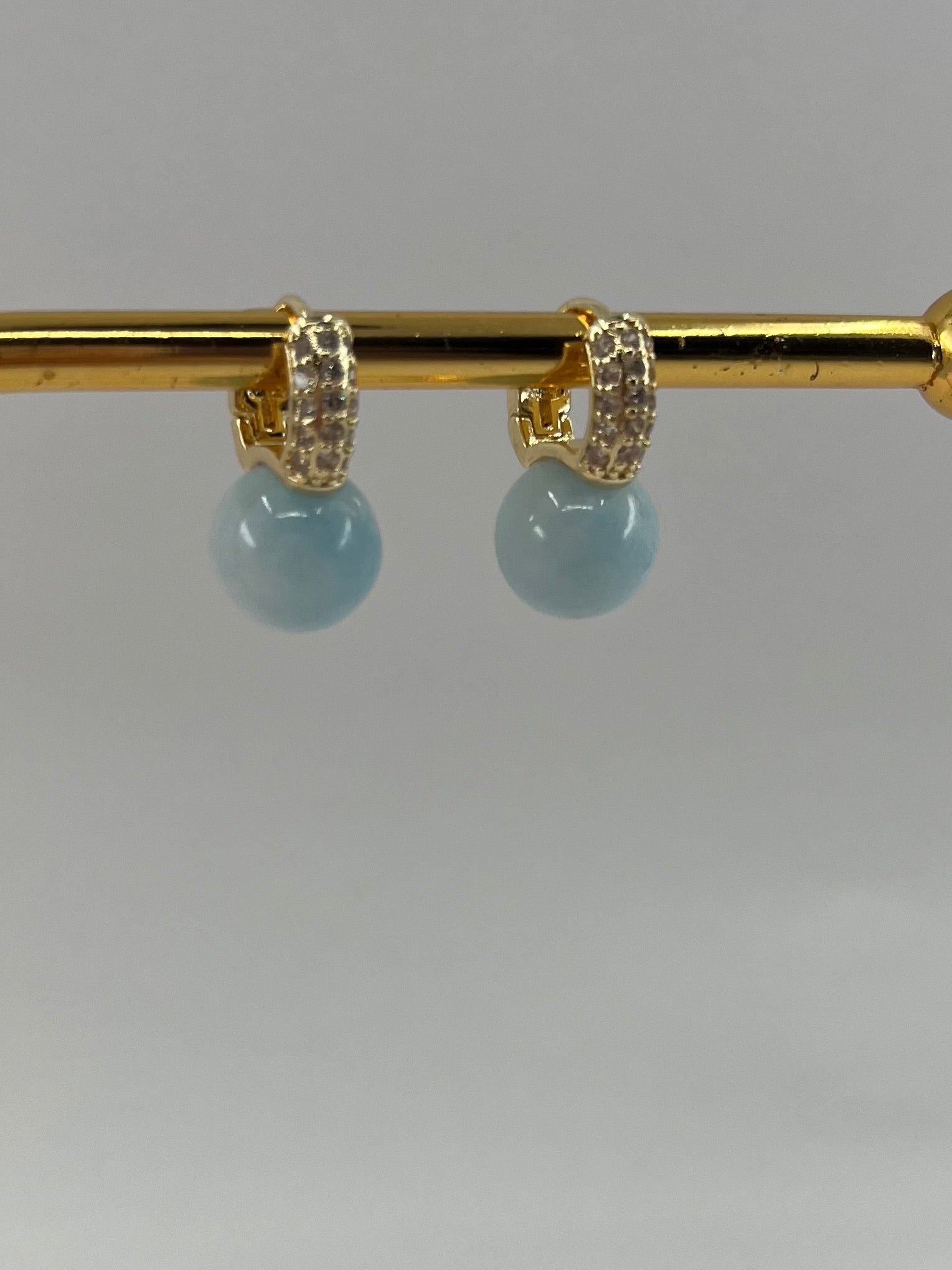 Natural light blue Jade Gold Zirconia Earrings