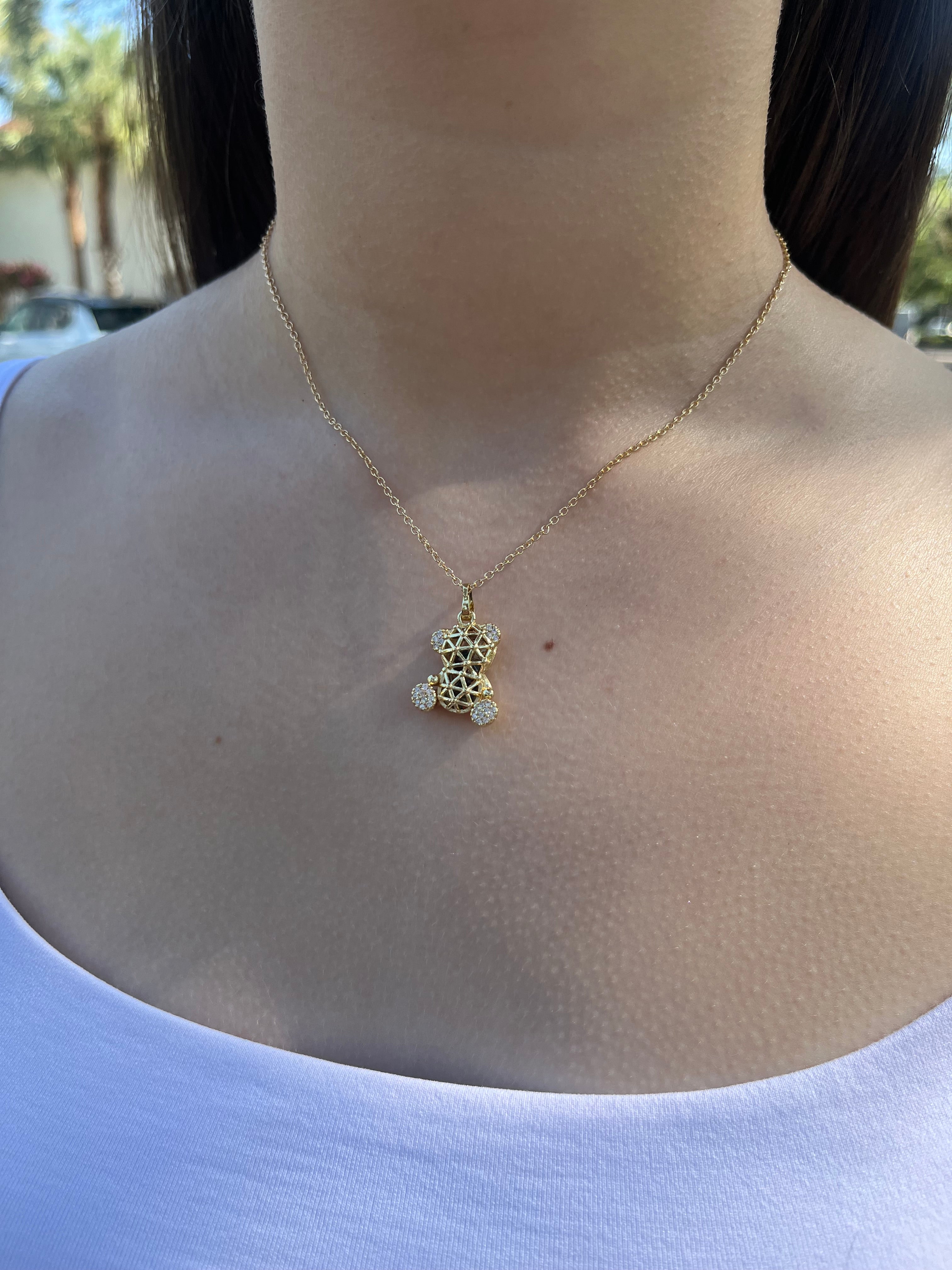 Teddy Bear Necklace, pendant  Real 16K Gold Plated