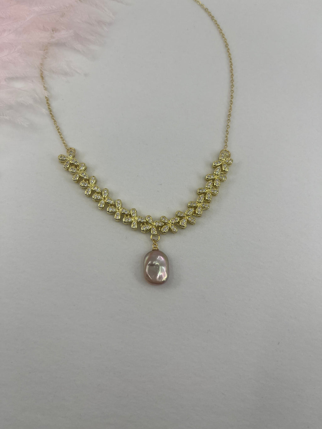 Baroque Pearl and zirconia Y-Necklace, 18k gold plated