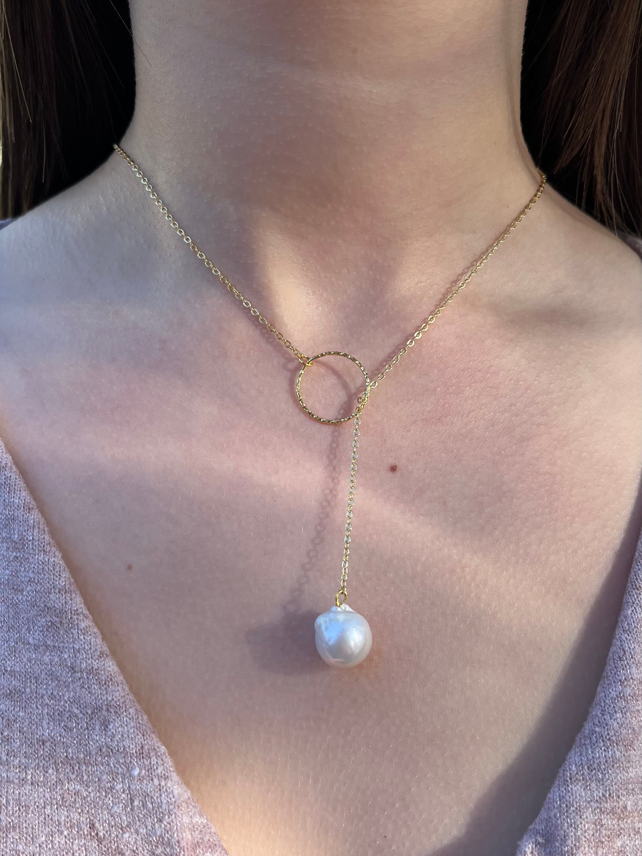 Baroque Pearl Y-Necklace, 18k gold plated