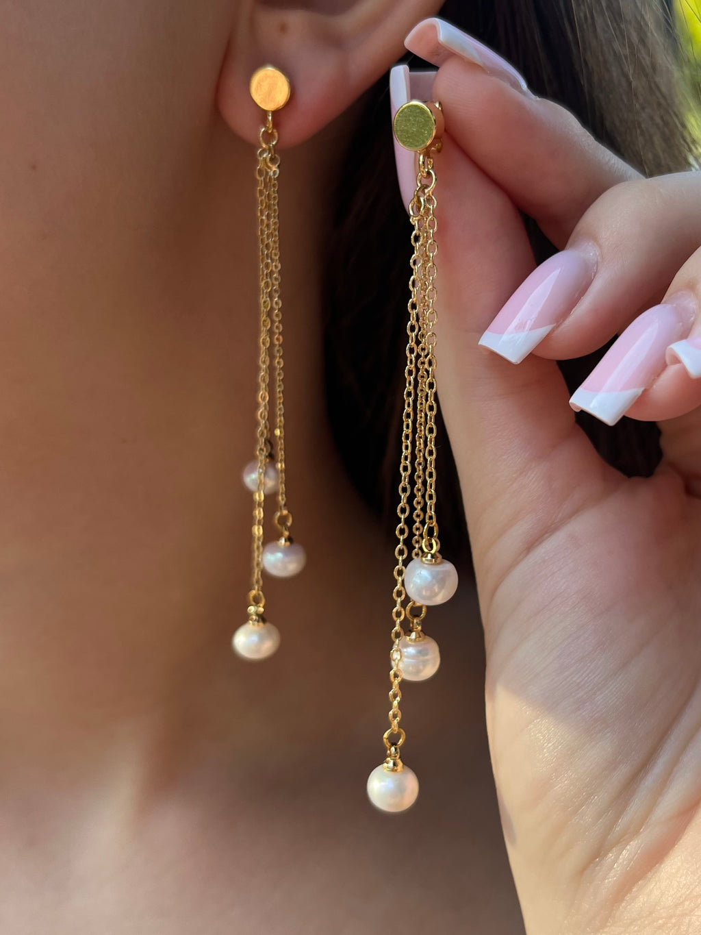 Long Natural Pearl Drop Earrings